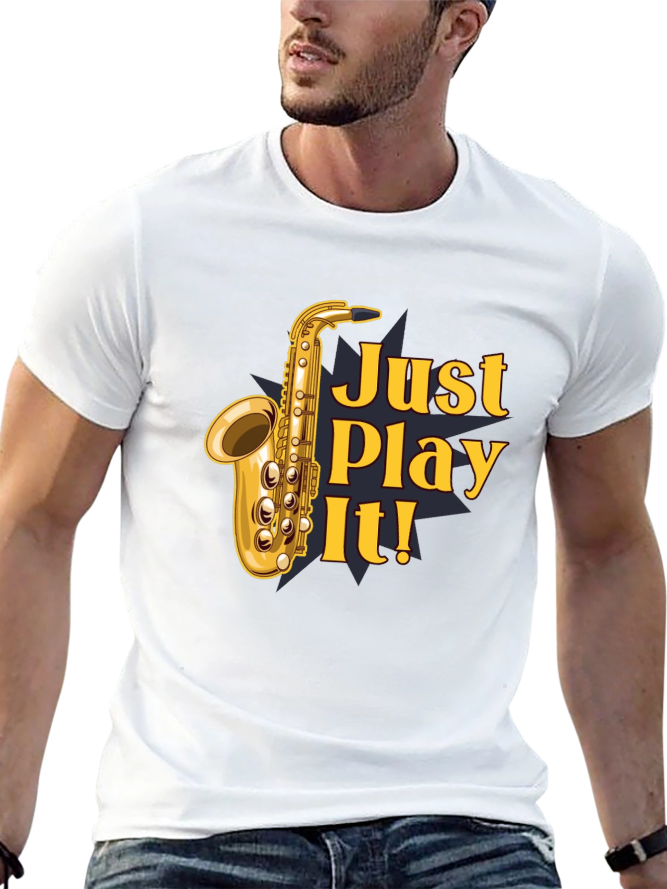 Just Play It! Saxophone Graphic T-Shirt - Black