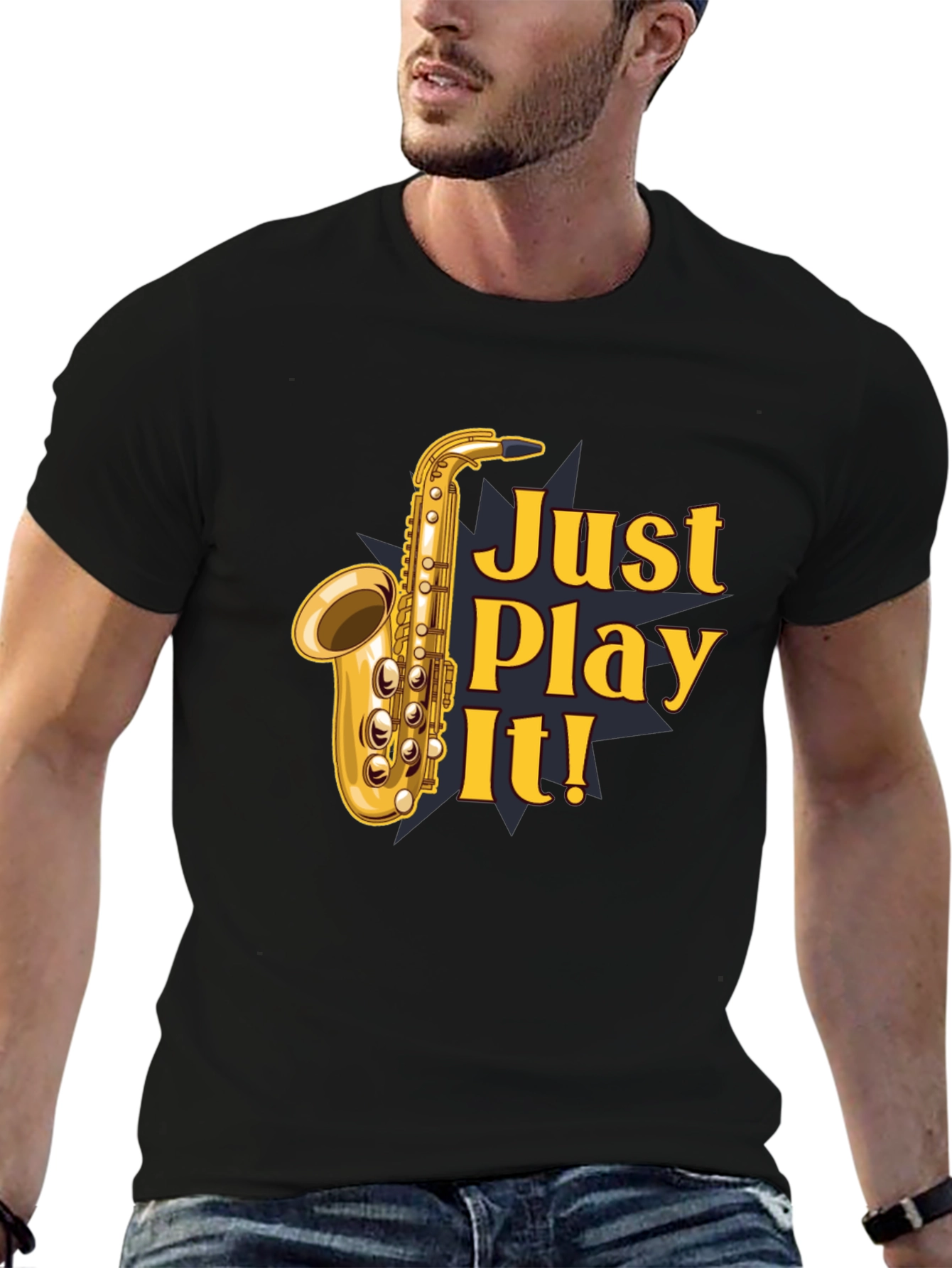 Just Play It! Saxophone Graphic T-Shirt - Black