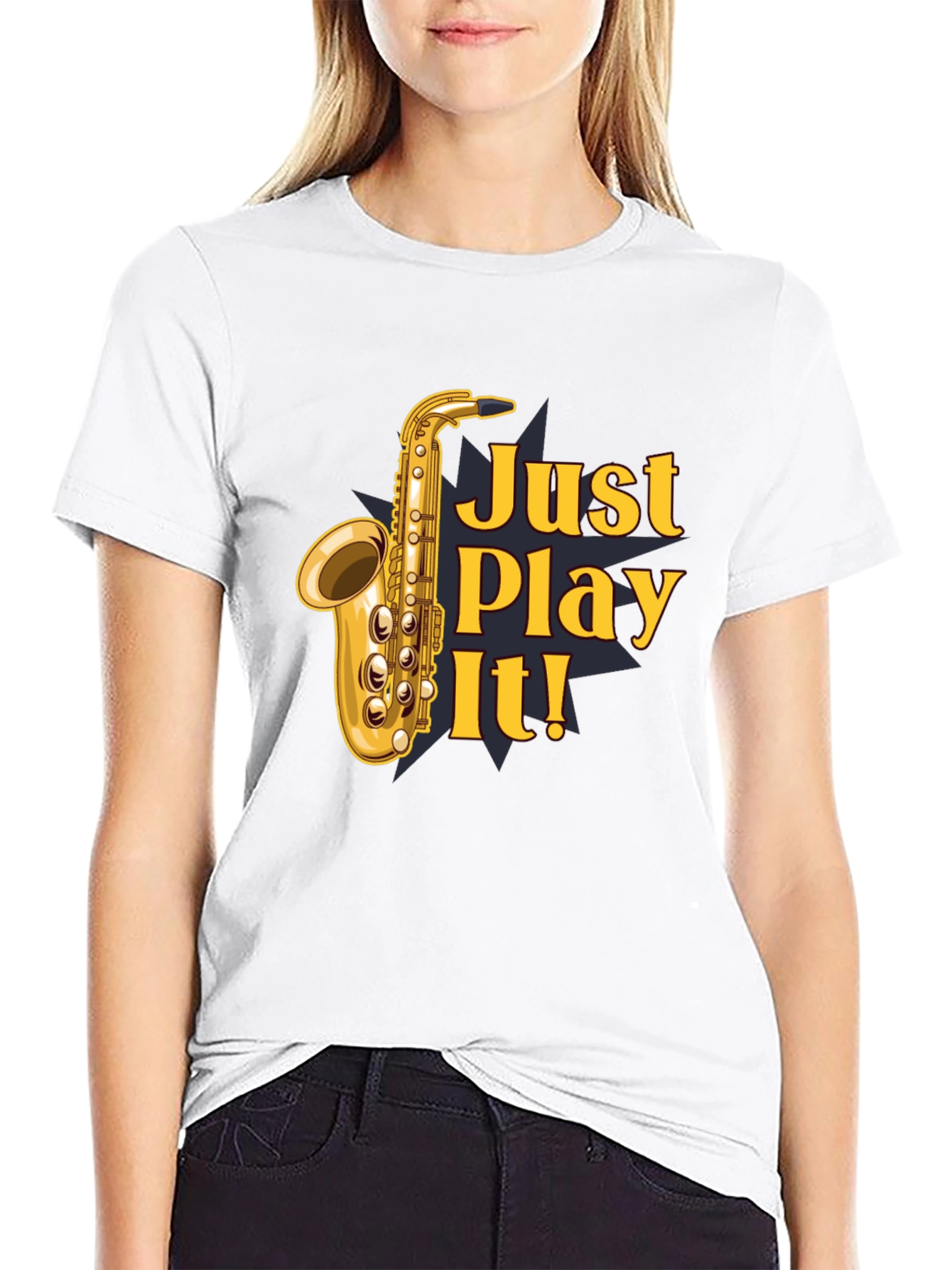 Just Play It! Saxophone Graphic T-Shirt - Black