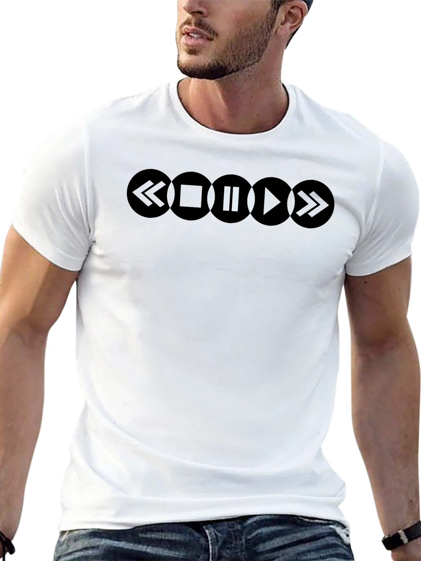 Black Music Player Buttons Graphic T-Shirt