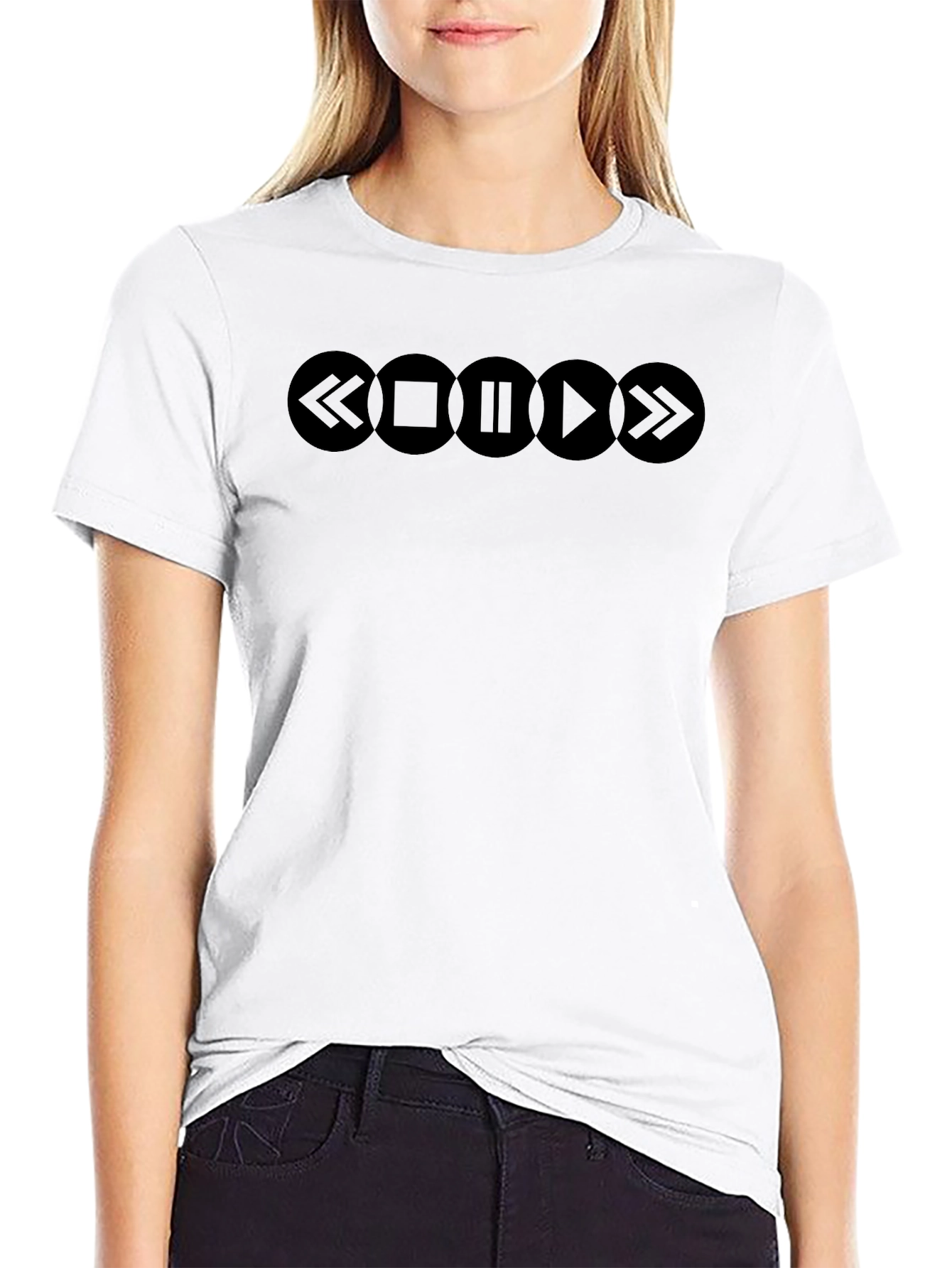 Black Music Player Buttons Graphic T-Shirt