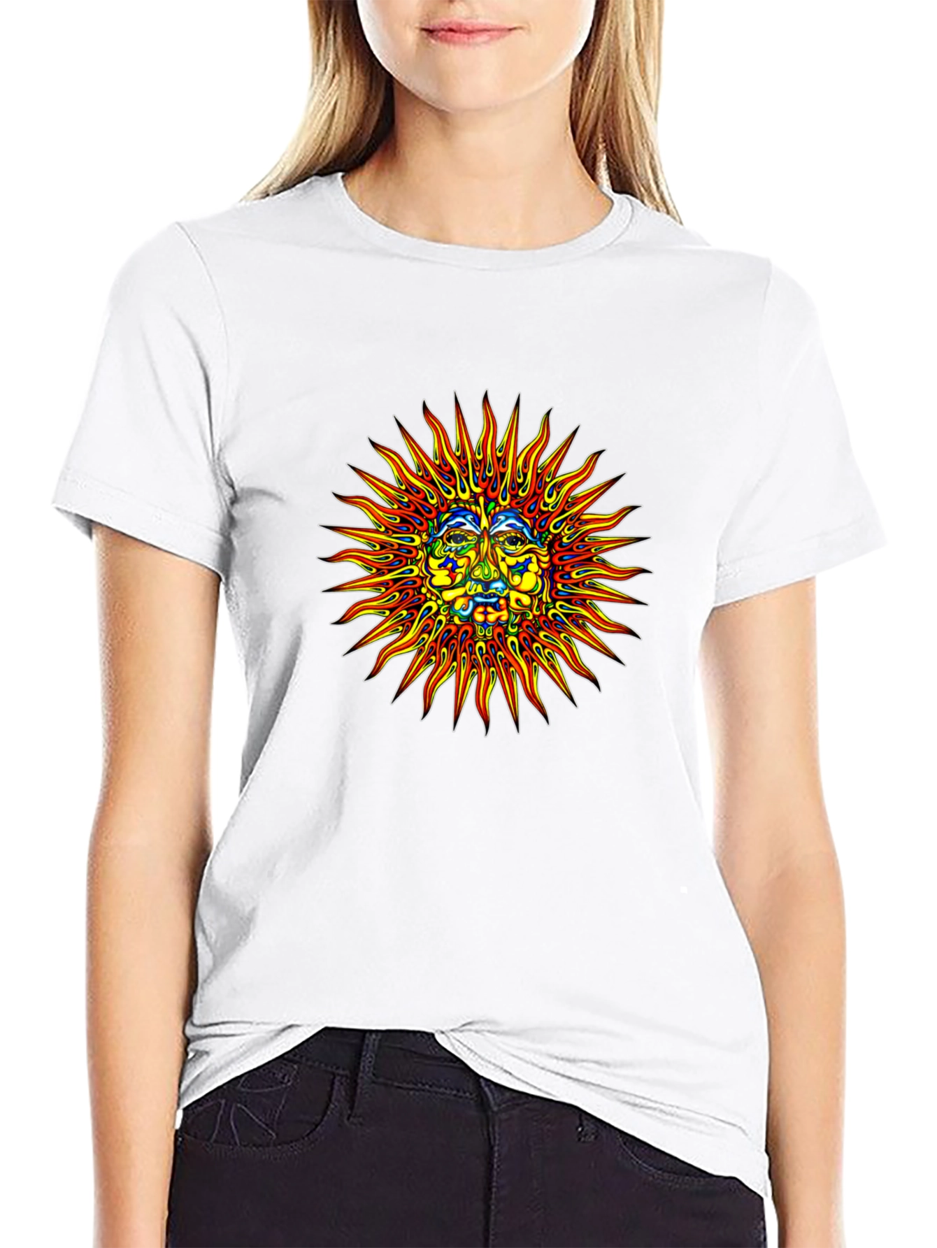 Sun Face Graphic Print Black T-Shirt
