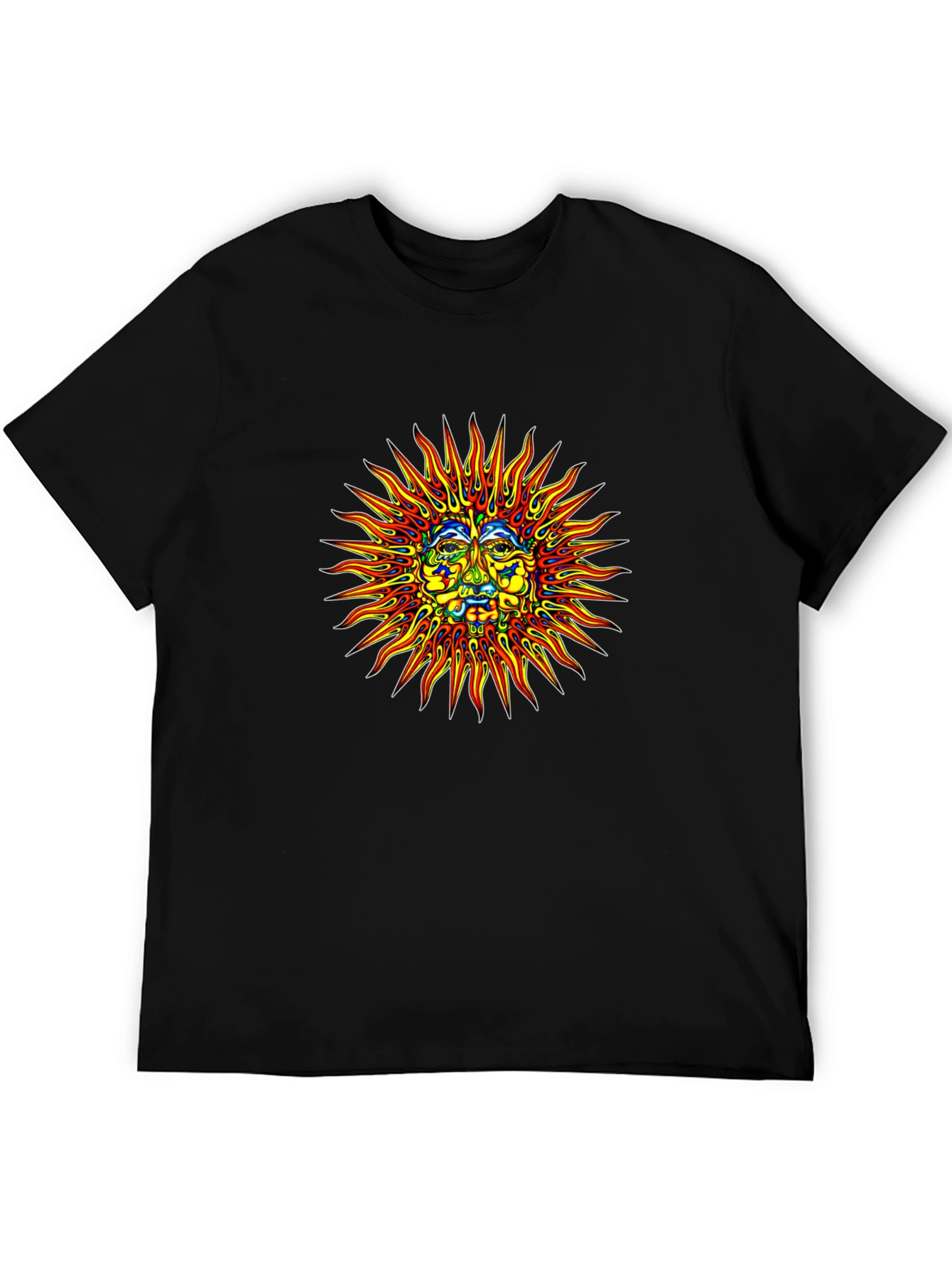 Sun Face Graphic Print Black T-Shirt