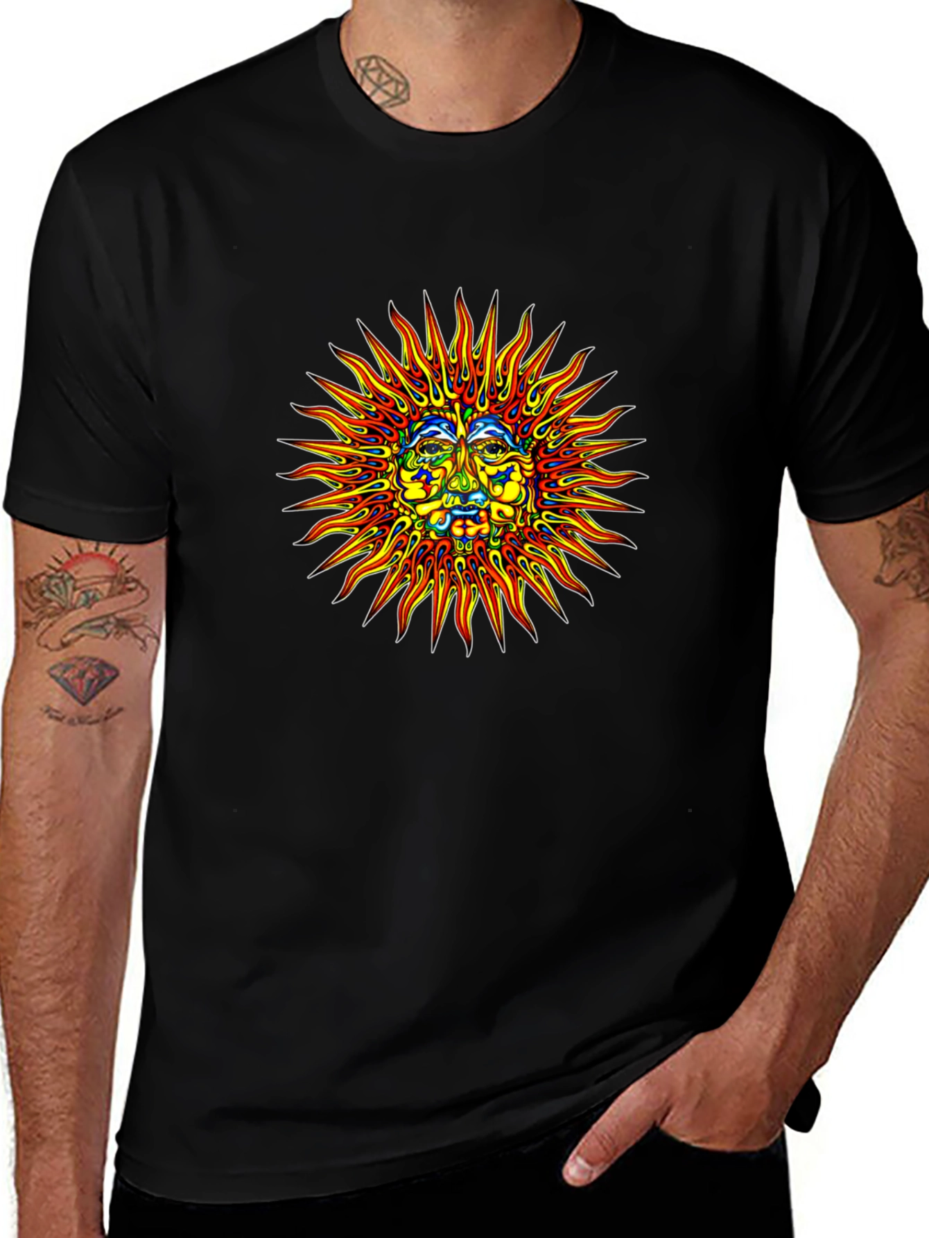 Sun Face Graphic Print Black T-Shirt
