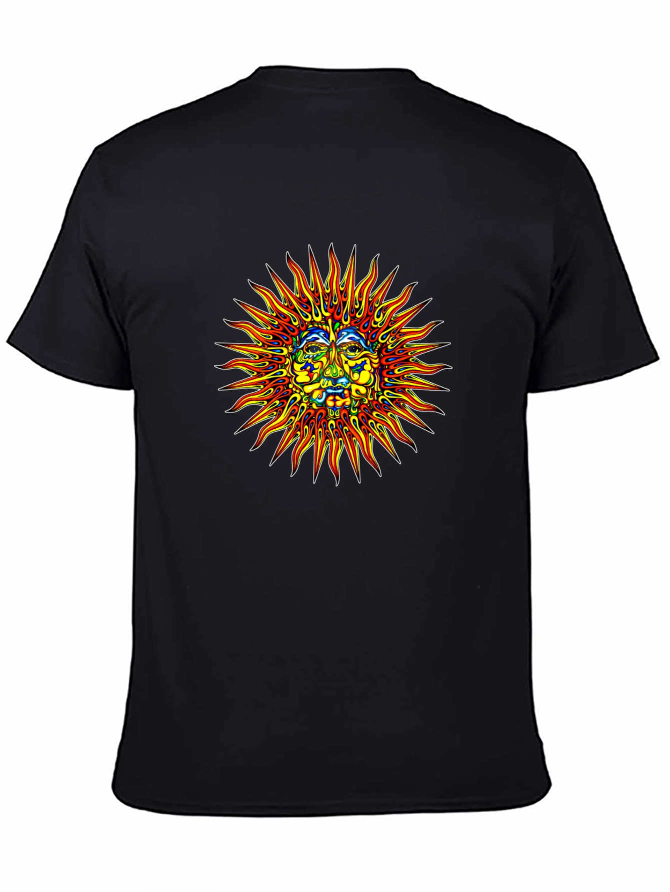 Sun Face Graphic Print Black T-Shirt