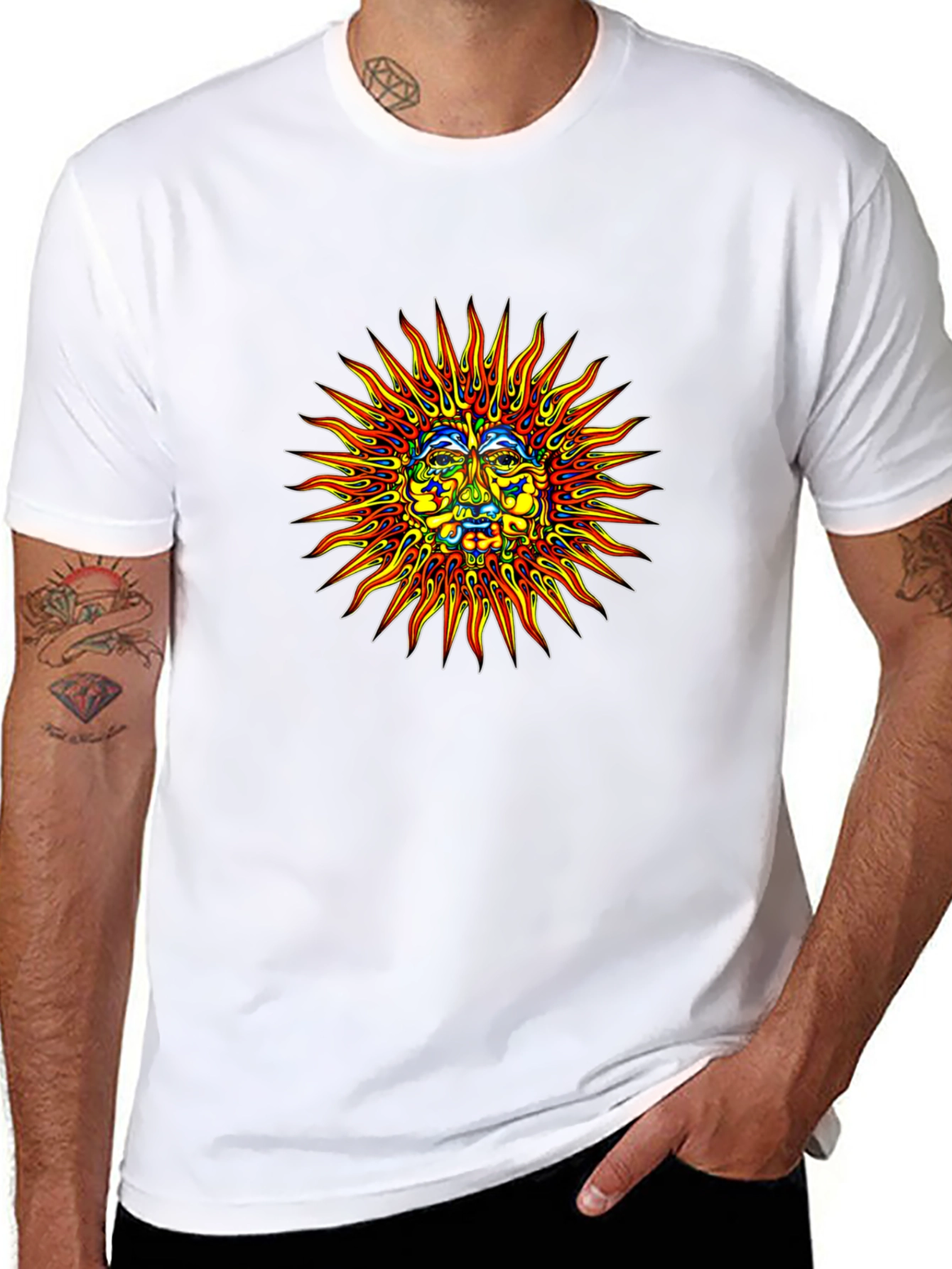Sun Face Graphic Print Black T-Shirt