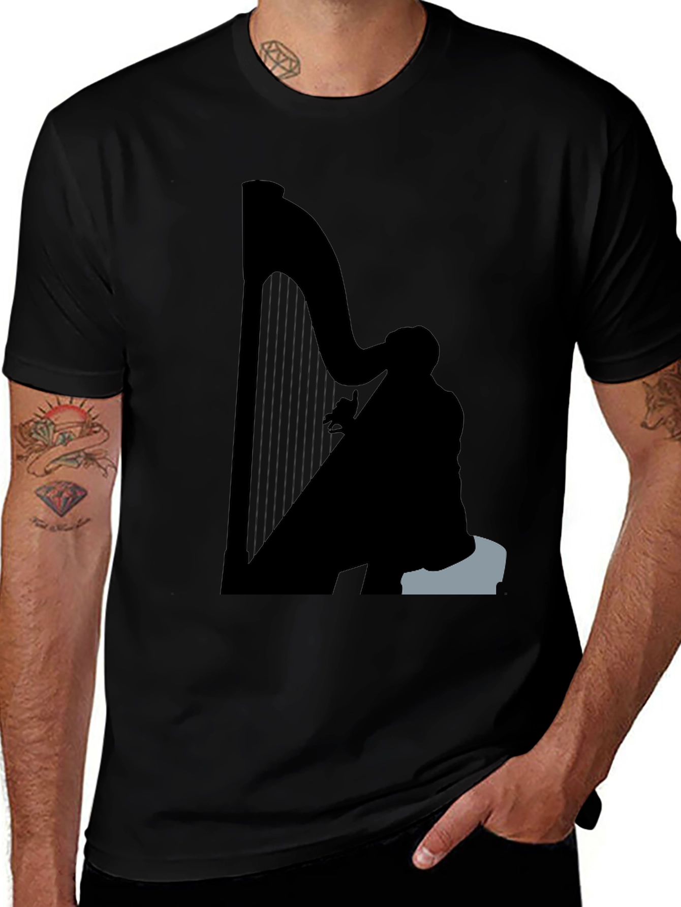 Silhouette Harp Player Graphic Tee - Black