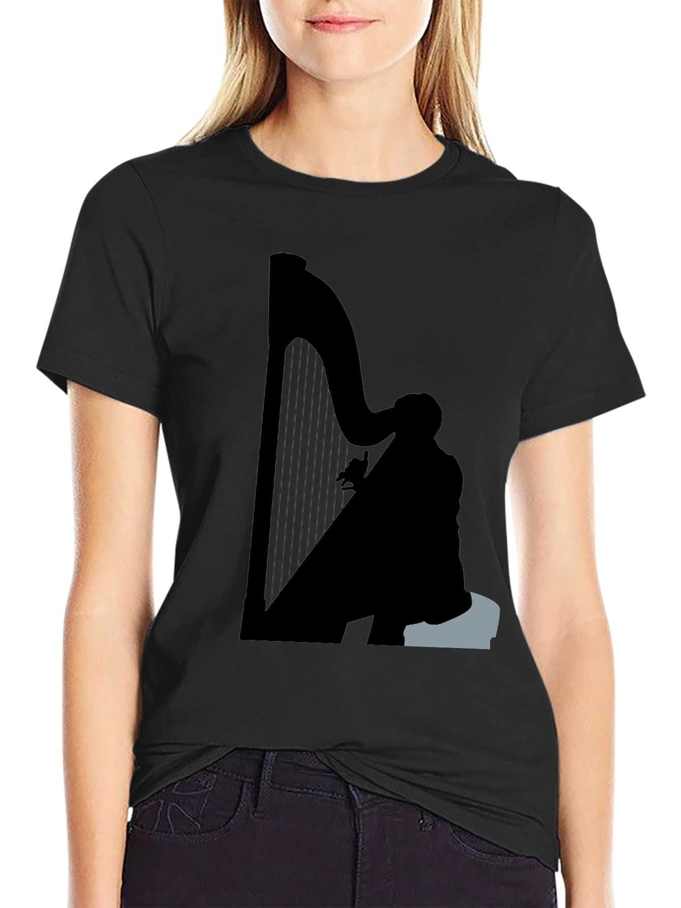 Silhouette Harp Player Graphic Tee - Black