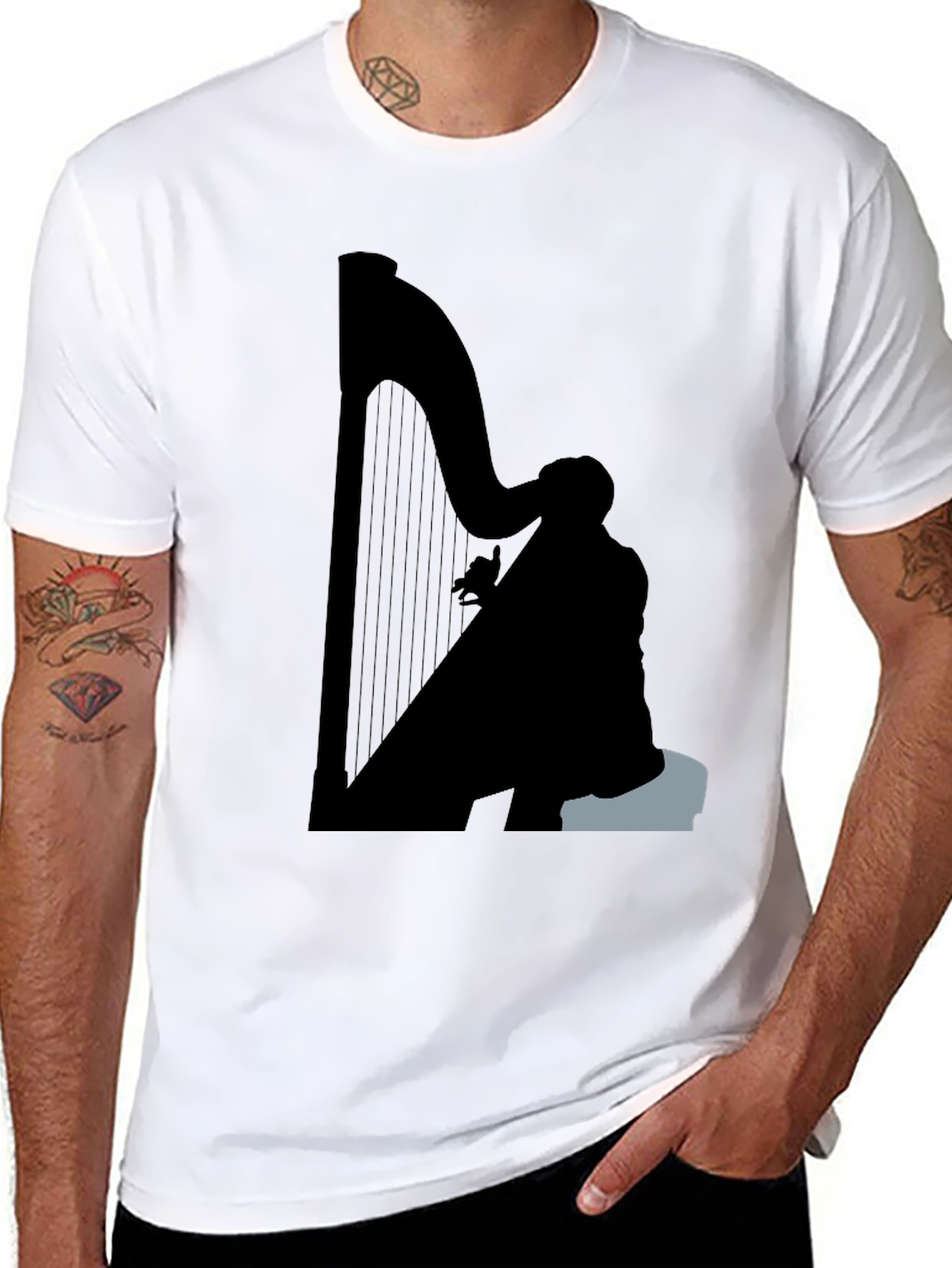 Silhouette Harp Player Graphic Tee - Black