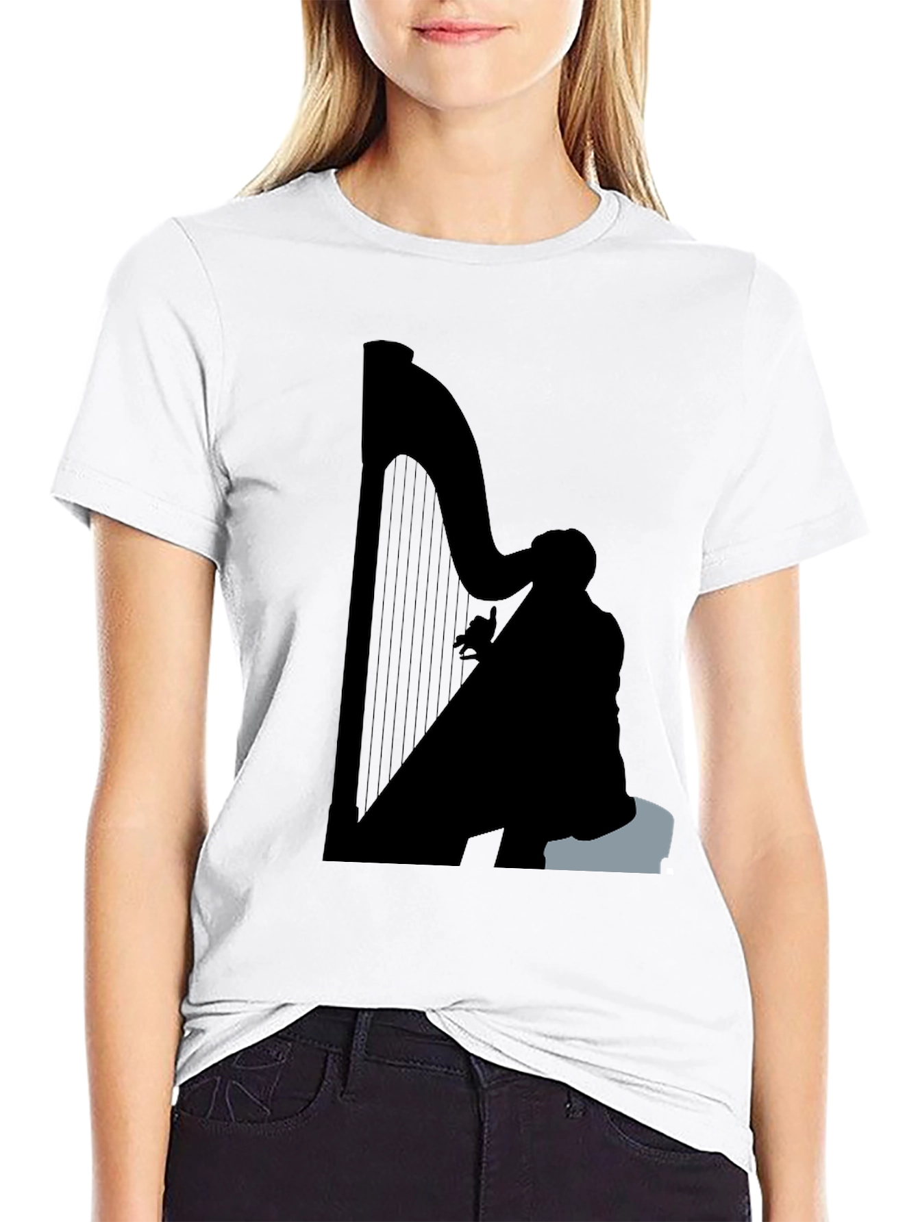 Silhouette Harp Player Graphic Tee - Black