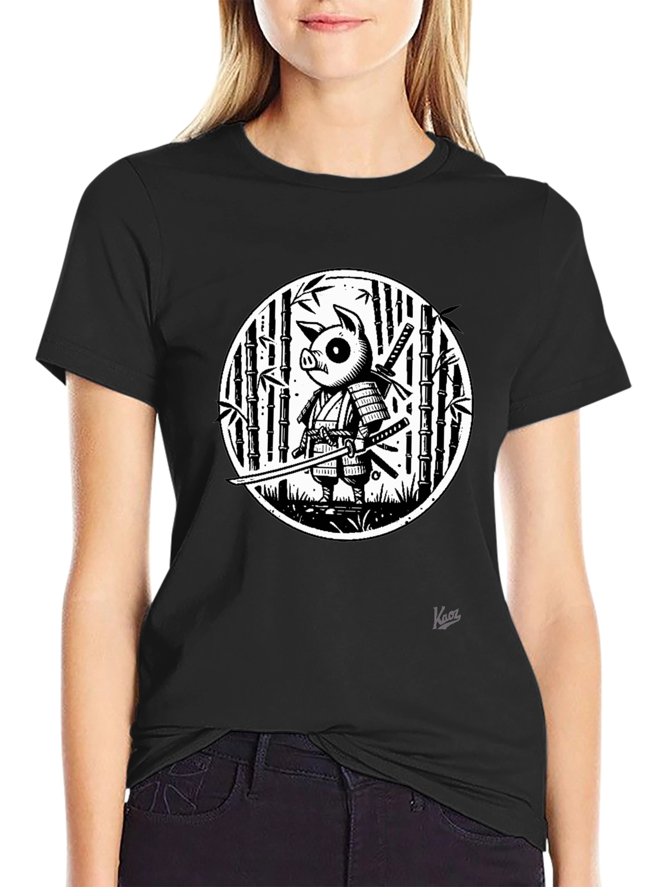 Pig Samurai Graphic Black T-Shirt - Unique Design