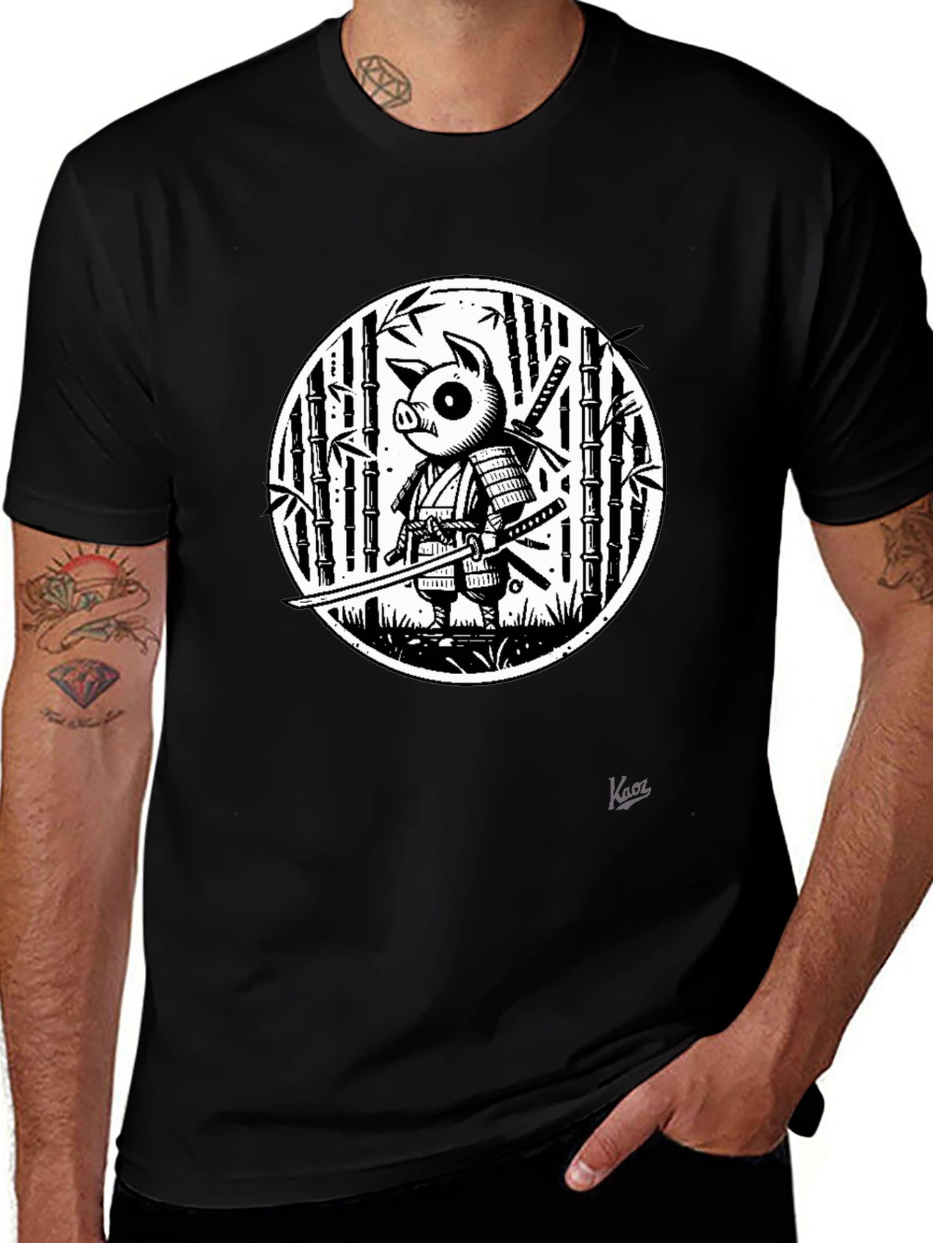 Pig Samurai Graphic Black T-Shirt - Unique Design