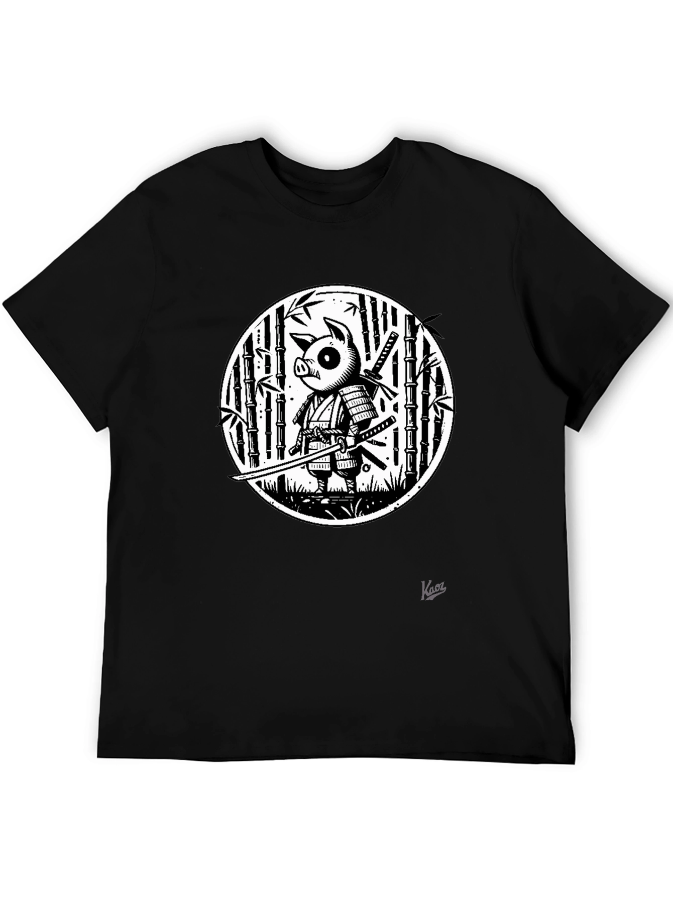 Pig Samurai Graphic Black T-Shirt - Unique Design