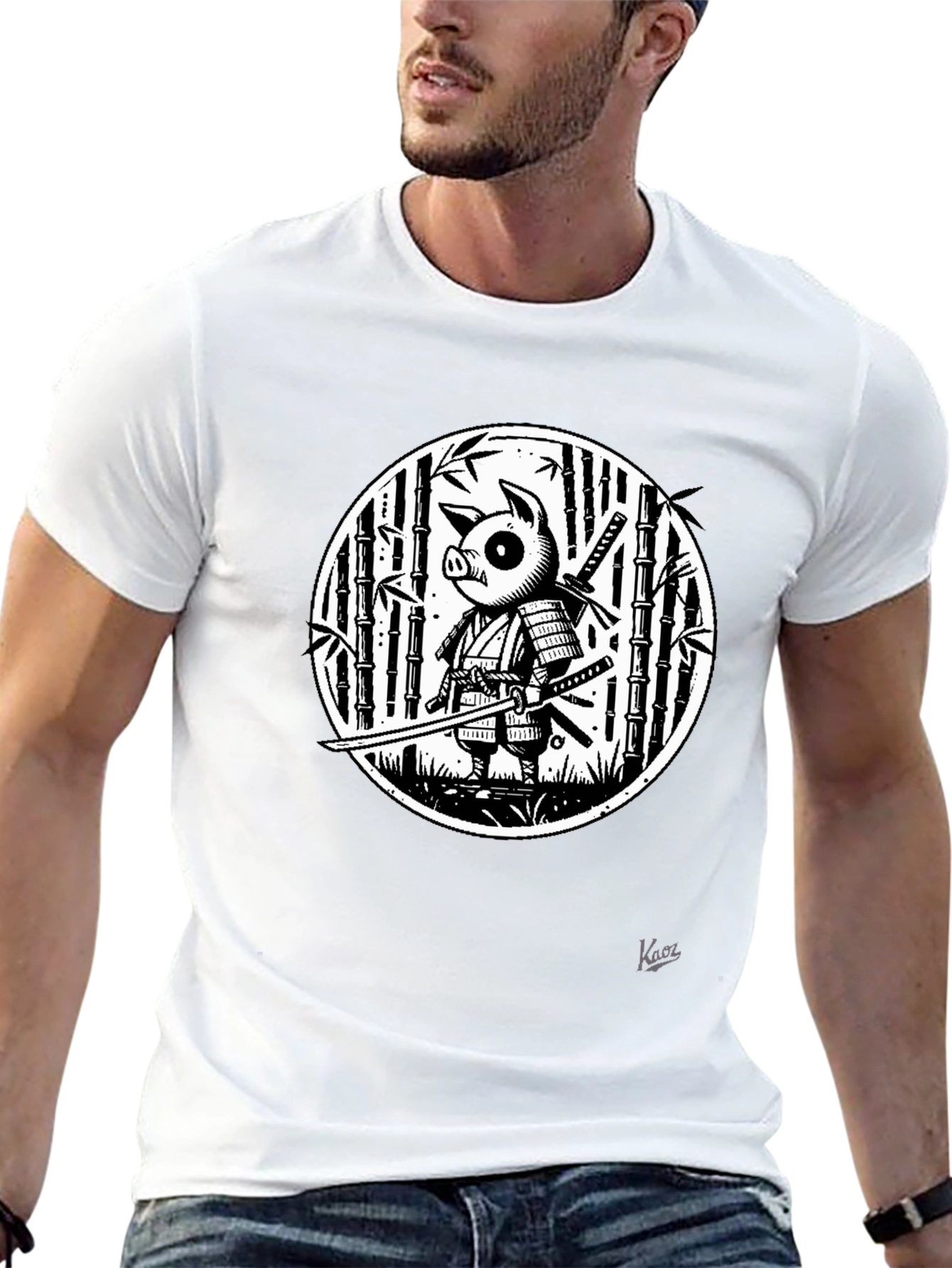 Pig Samurai Graphic Black T-Shirt - Unique Design