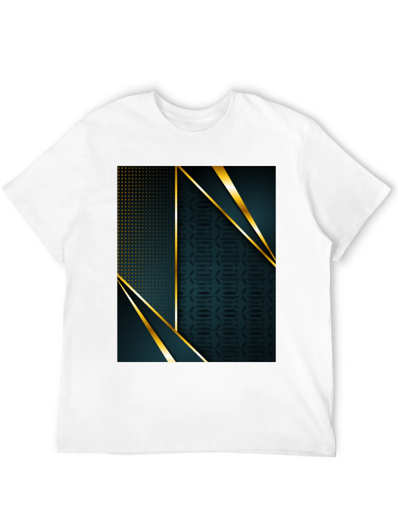 Stylish Geometric Gold Accent Black T-Shirt
