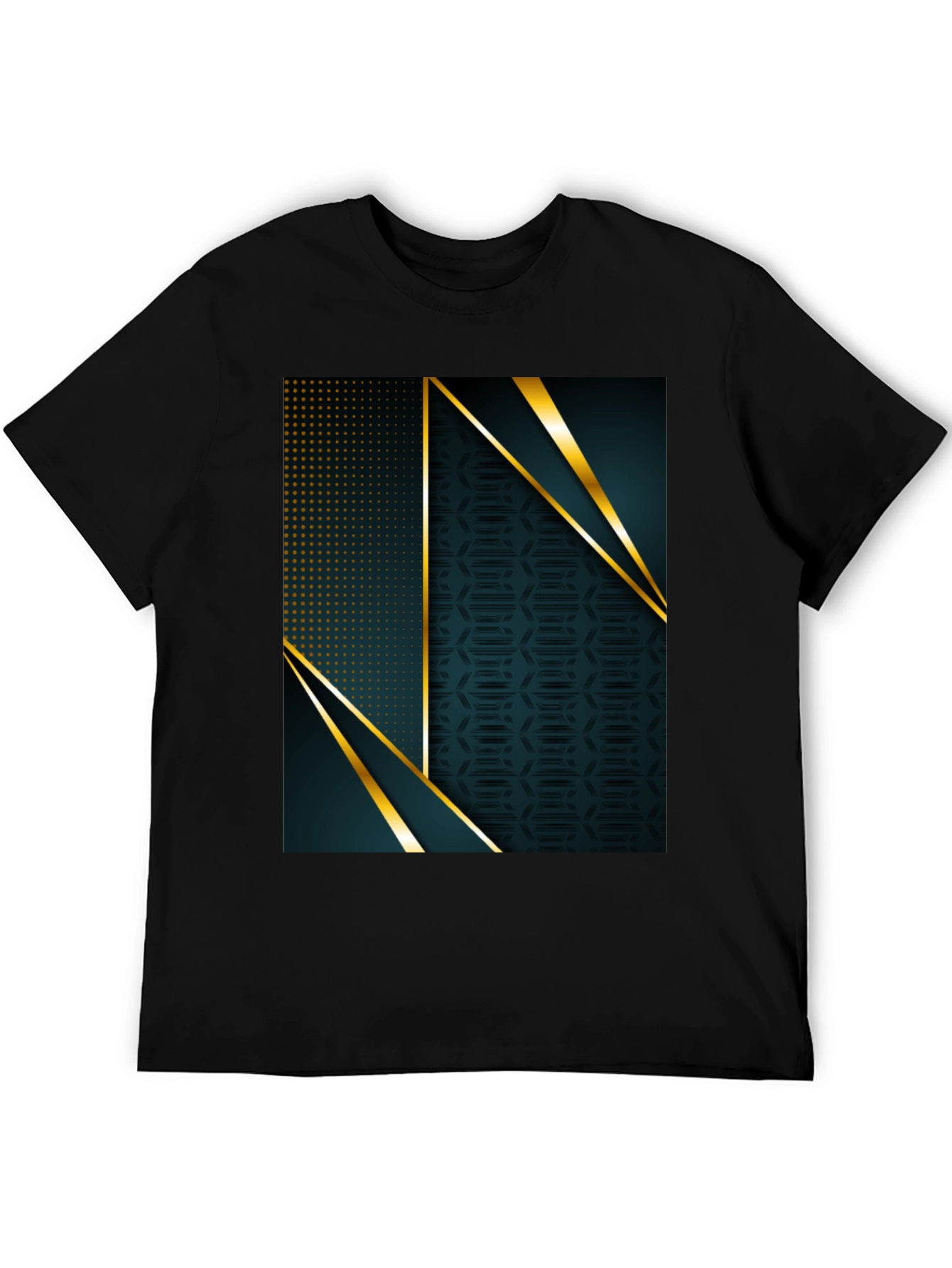 Stylish Geometric Gold Accent Black T-Shirt