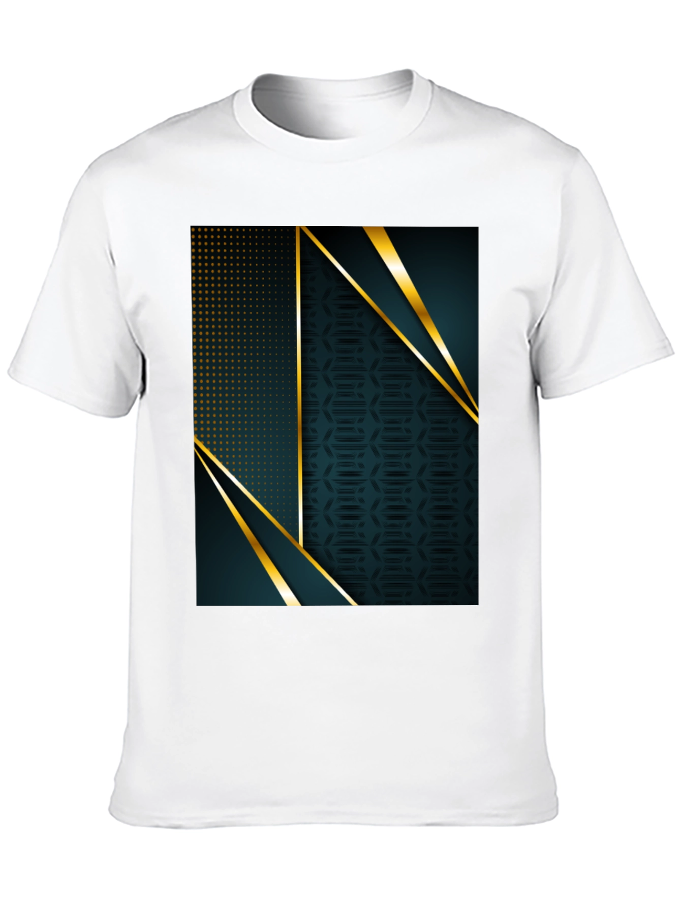 Stylish Geometric Gold Accent Black T-Shirt