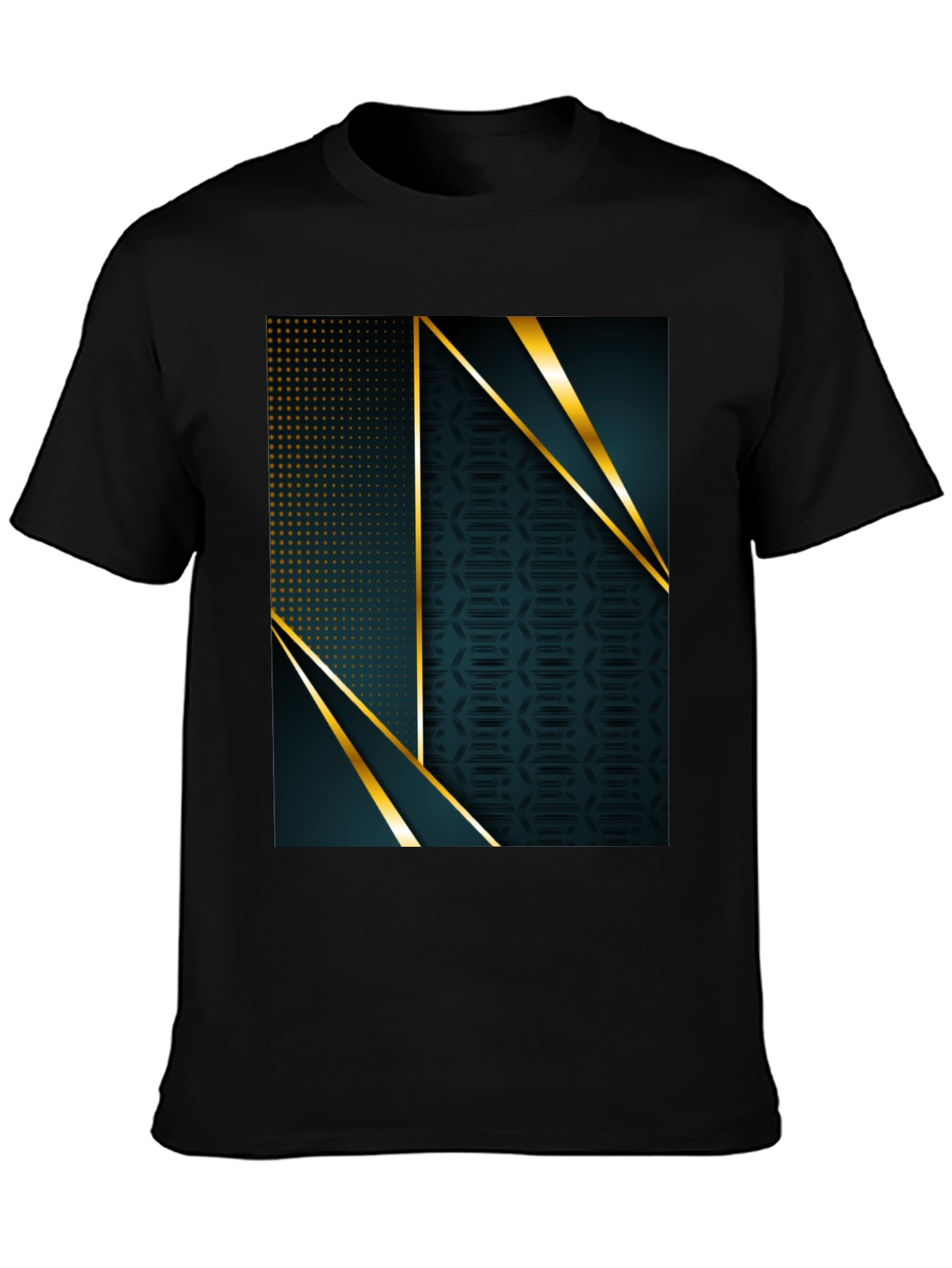 Stylish Geometric Gold Accent Black T-Shirt