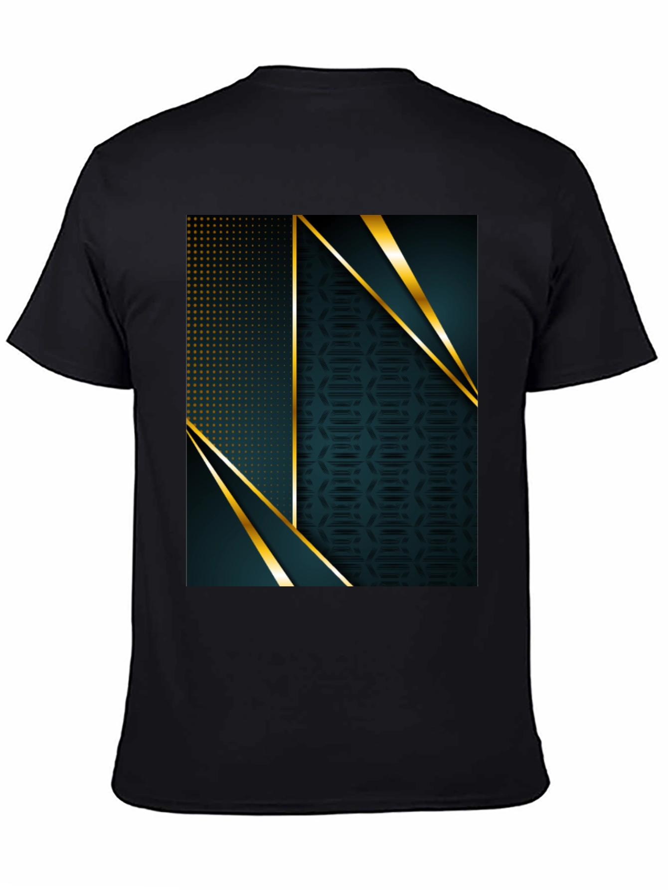 Stylish Geometric Gold Accent Black T-Shirt