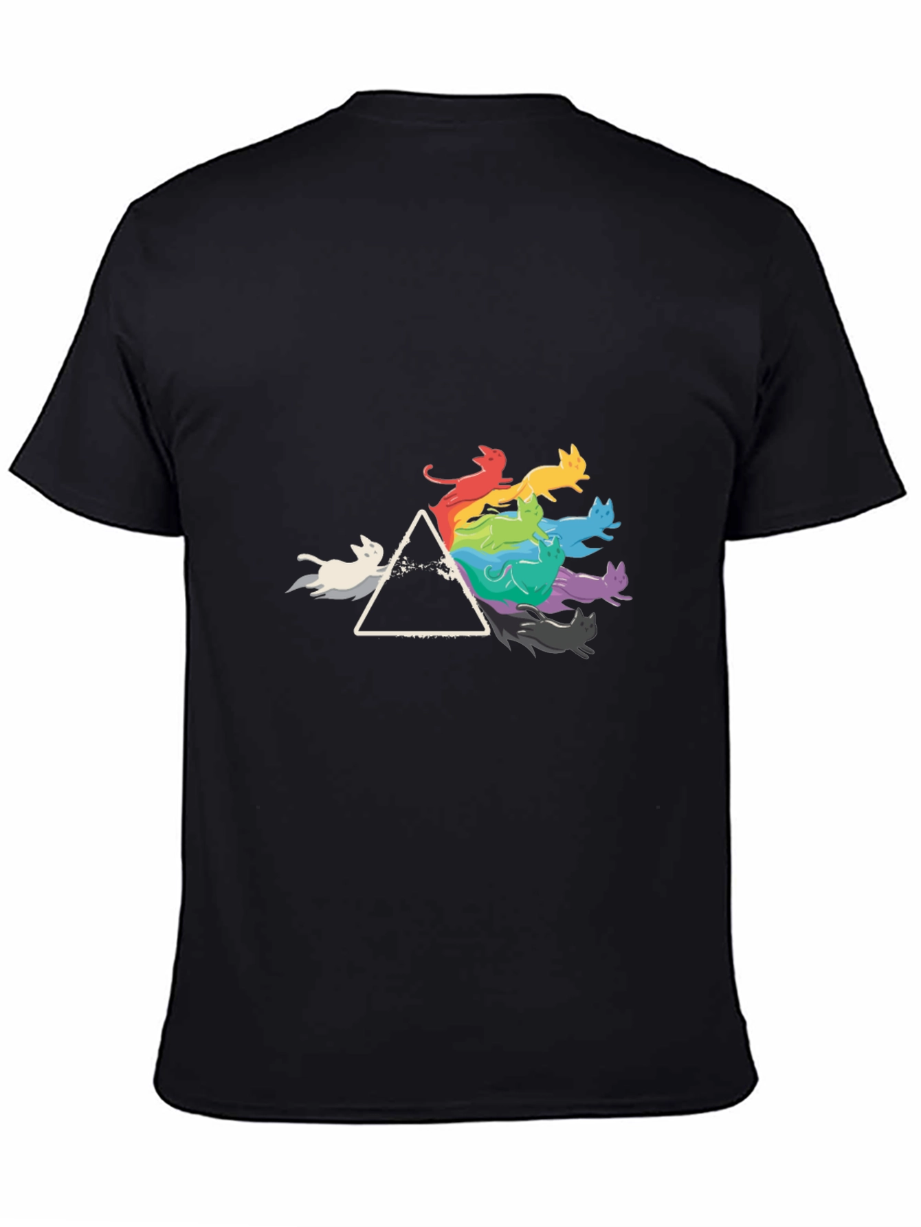 Prism Cats Black T-Shirt - Rainbow Feline Design