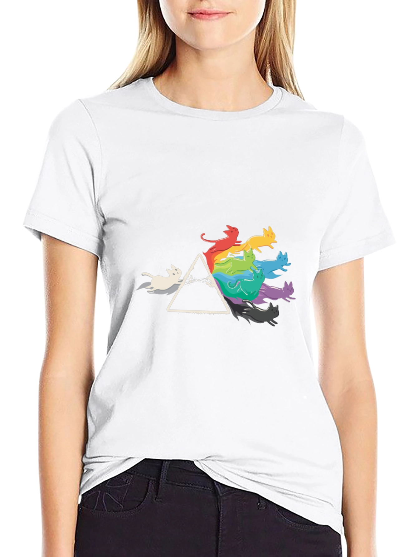 Prism Cats Black T-Shirt - Rainbow Feline Design