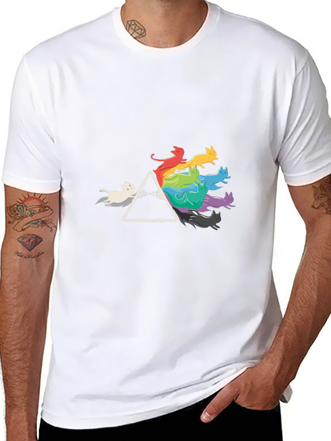 Prism Cats Black T-Shirt - Rainbow Feline Design