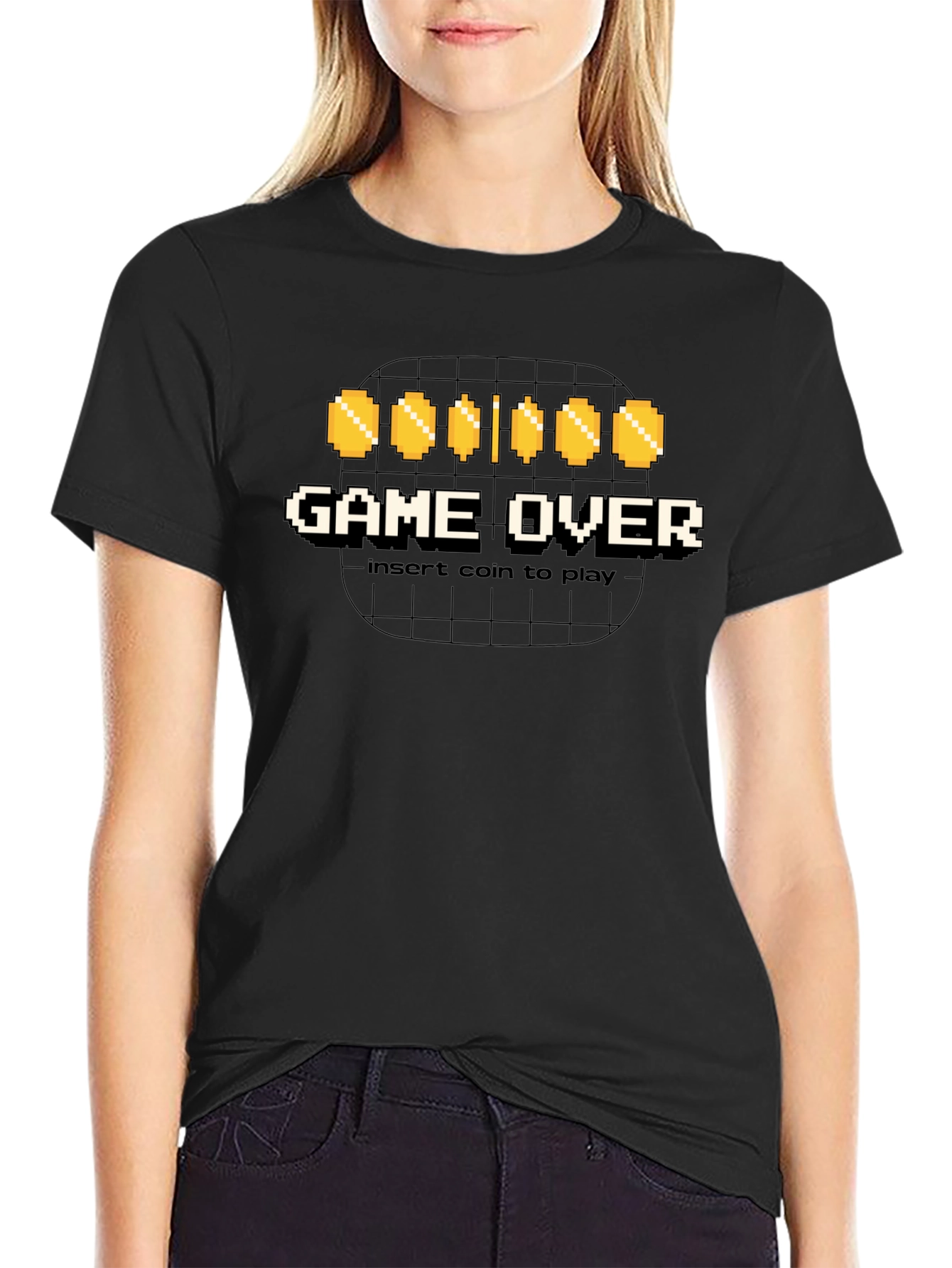 Game Over Insert Coin Black Graphic Tee