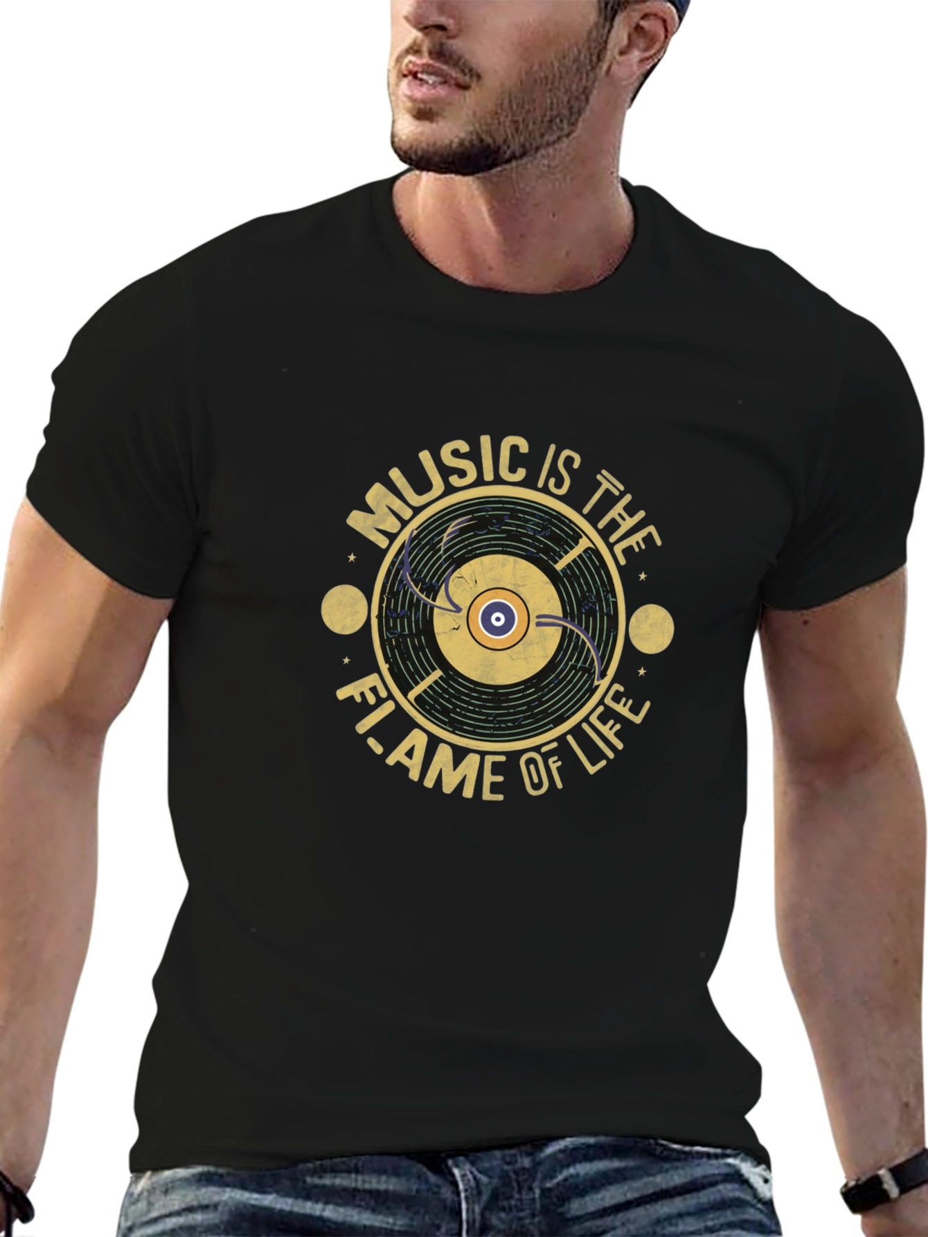 Music is The Flame of Life T-Shirt - Black