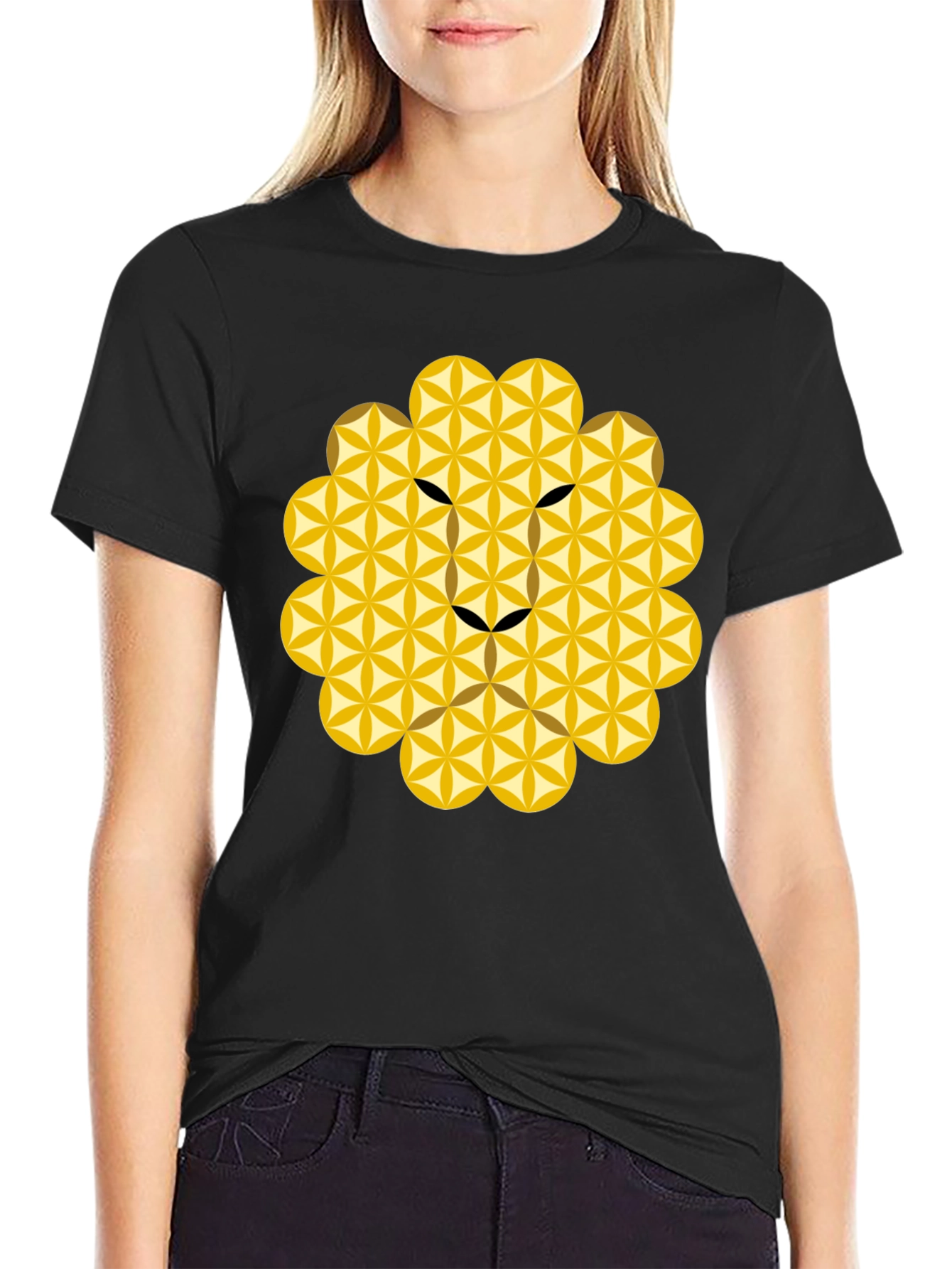Geometric Lion Head Tee - Black