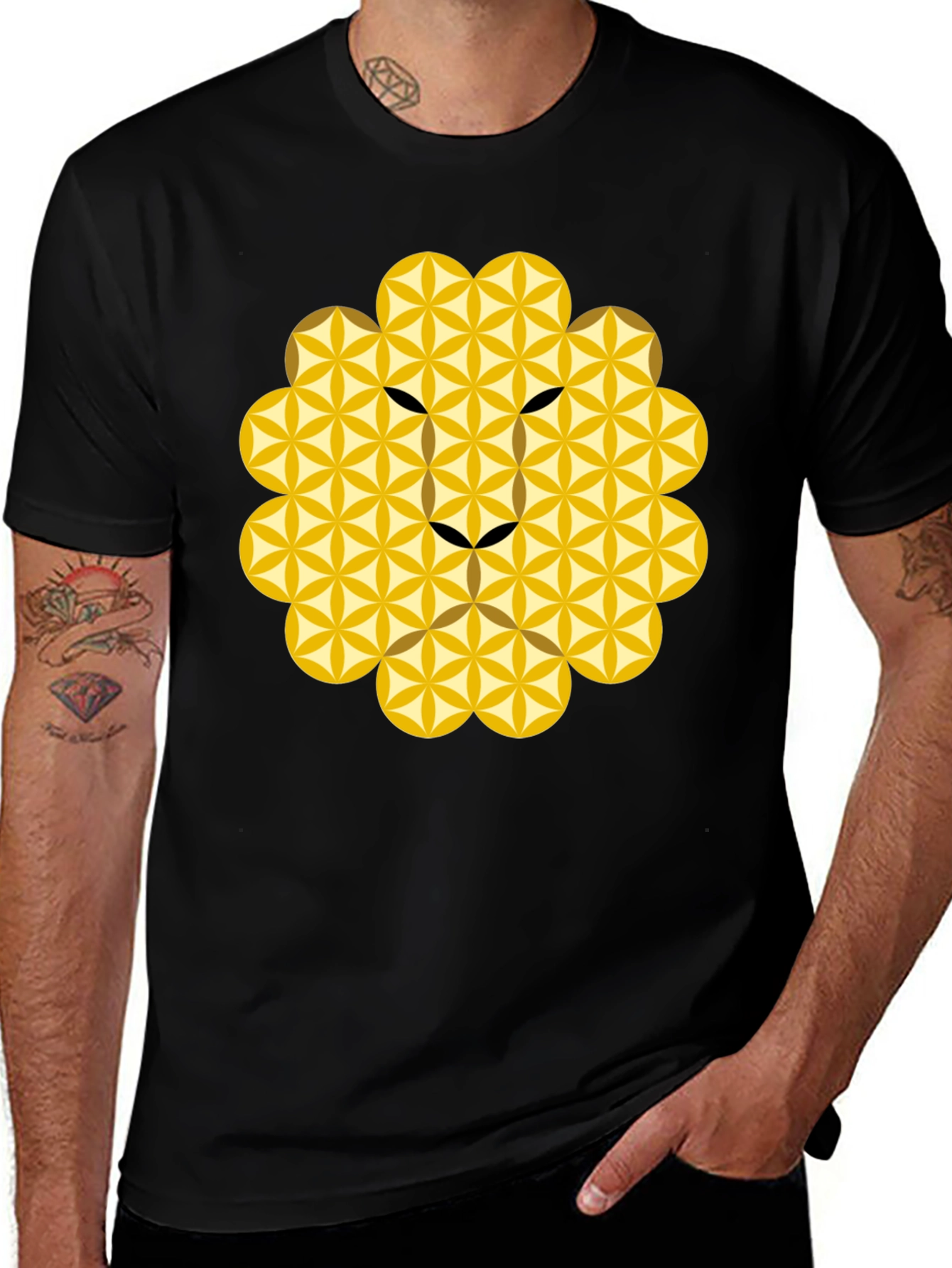 Geometric Lion Head Tee - Black