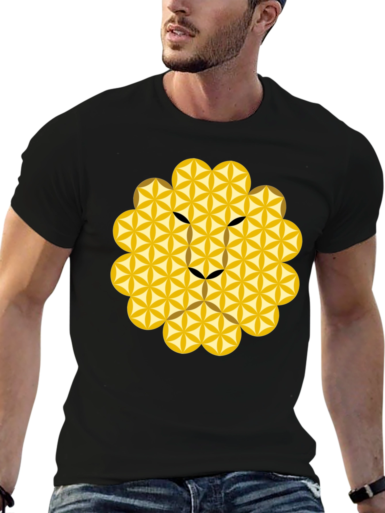 Geometric Lion Head Tee - Black