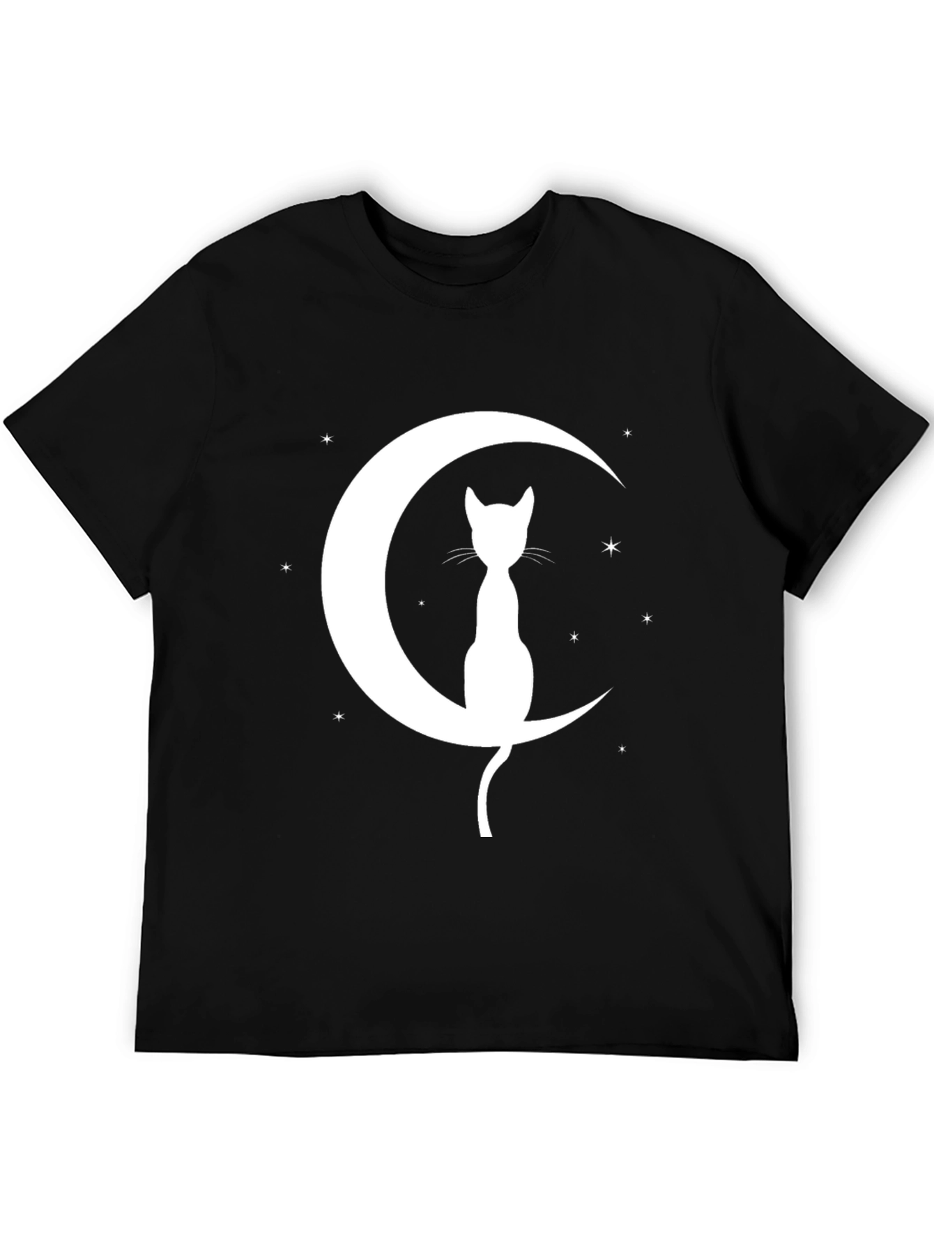 Cat on Moon Graphic Tee - Black Cotton Blend