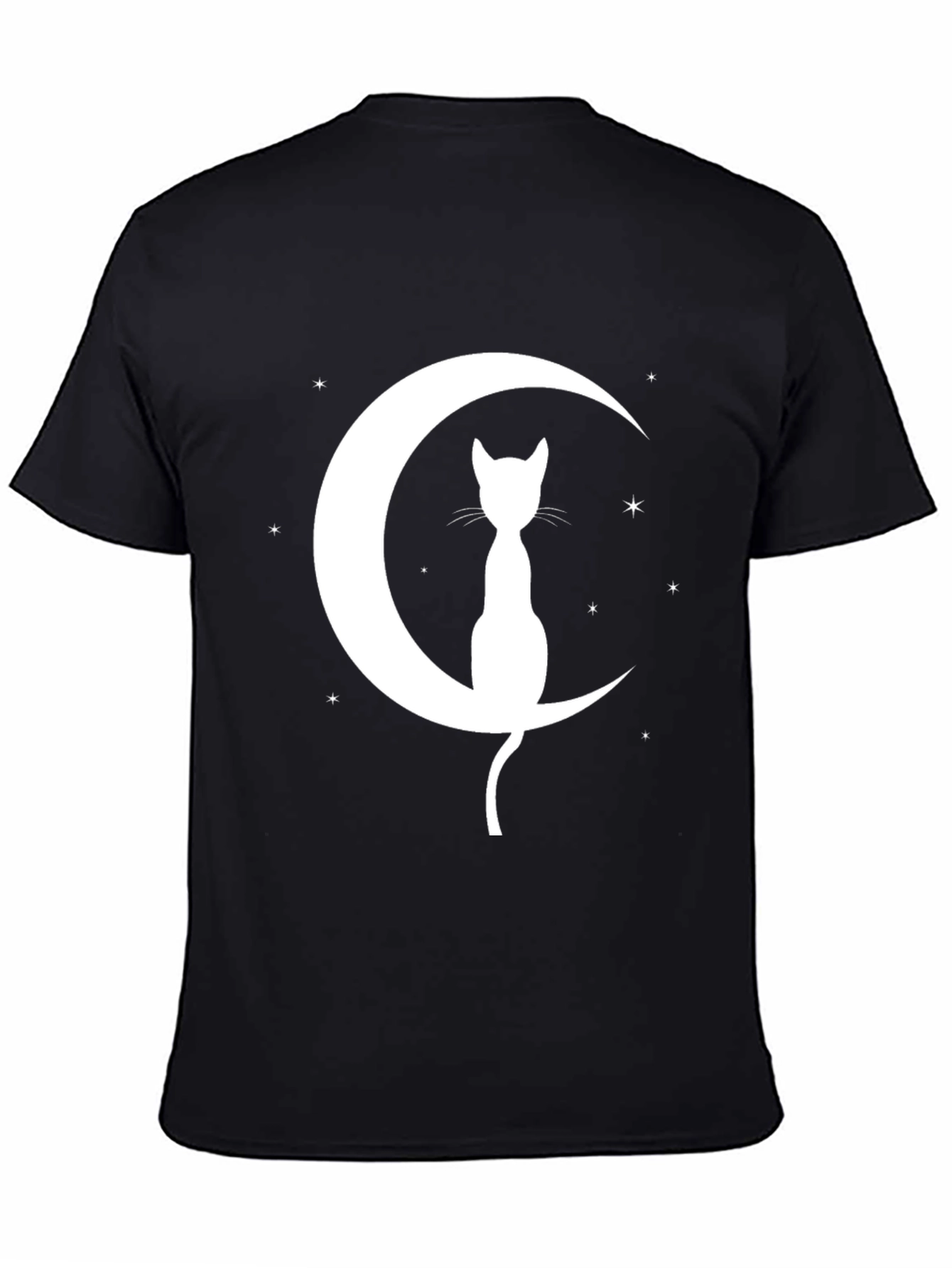 Cat on Moon Graphic Tee - Black Cotton Blend