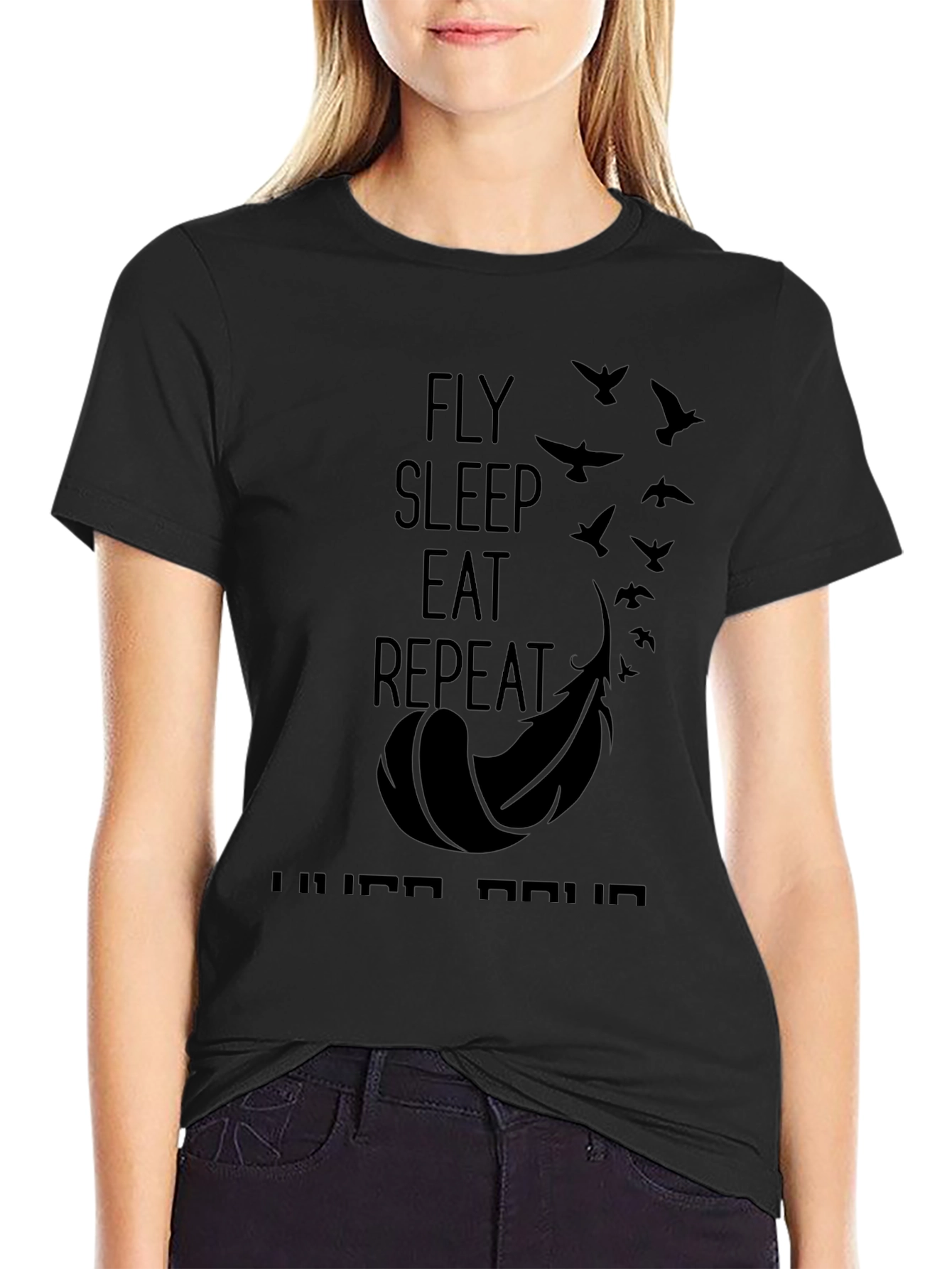 Fly Sleep Eat Repeat Black T-Shirt