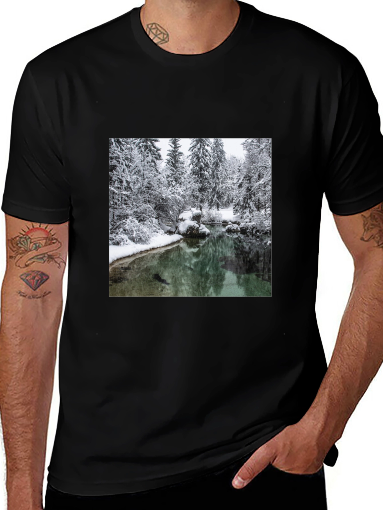 Winter Landscape Graphic Tee - Black