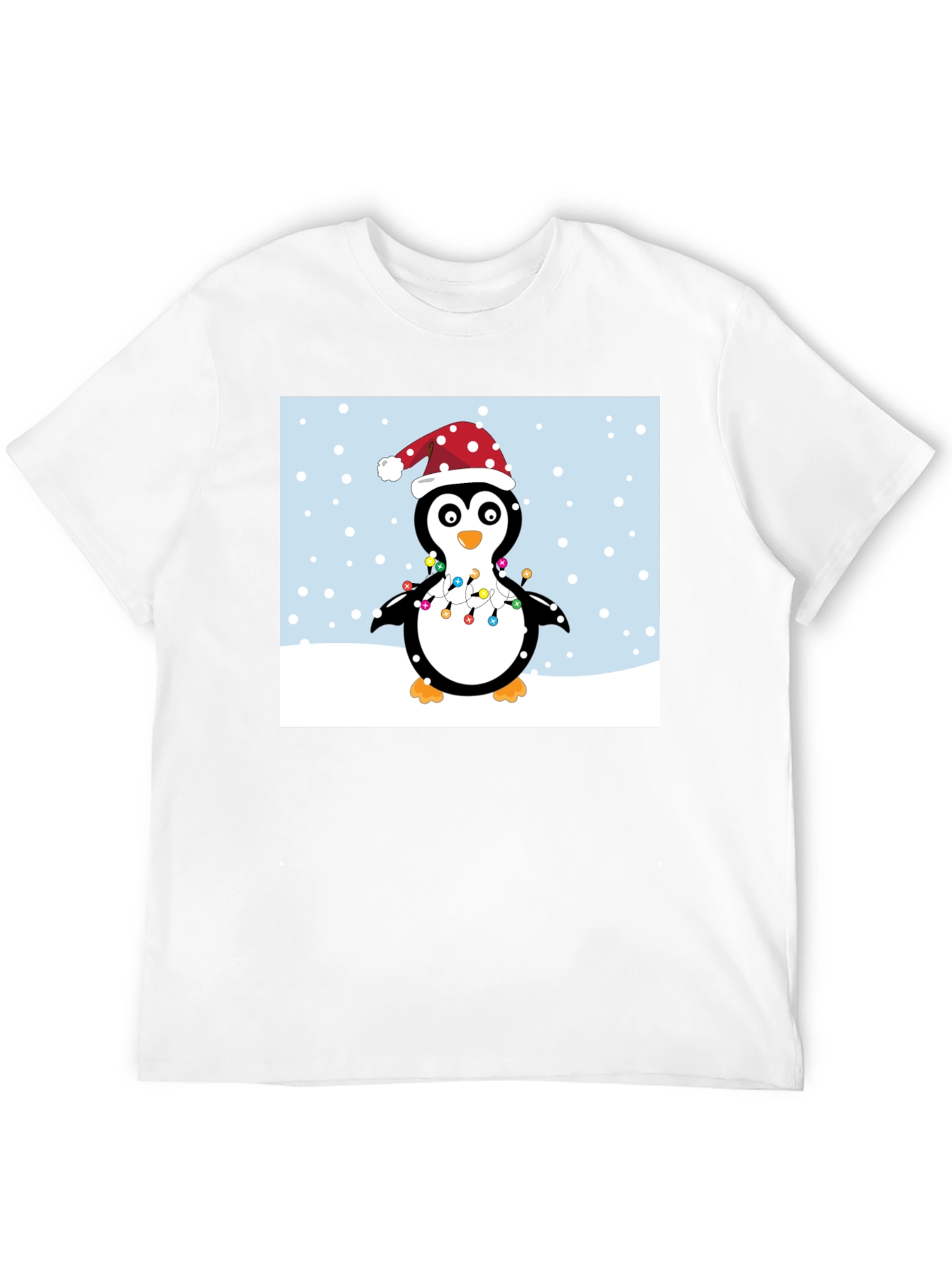 Festive Penguin Christmas Lights Graphic Tee