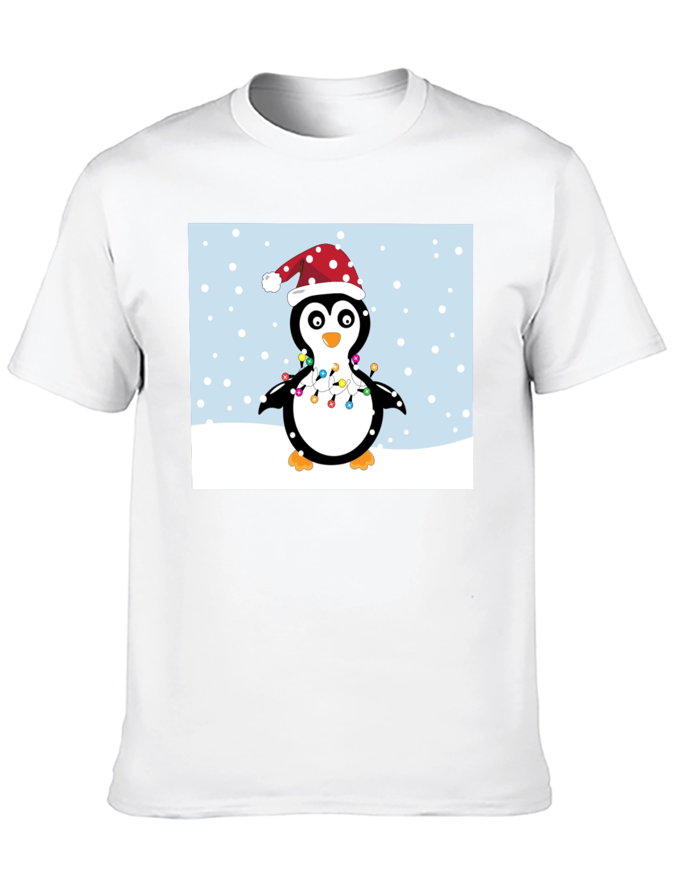 Festive Penguin Christmas Lights Graphic Tee