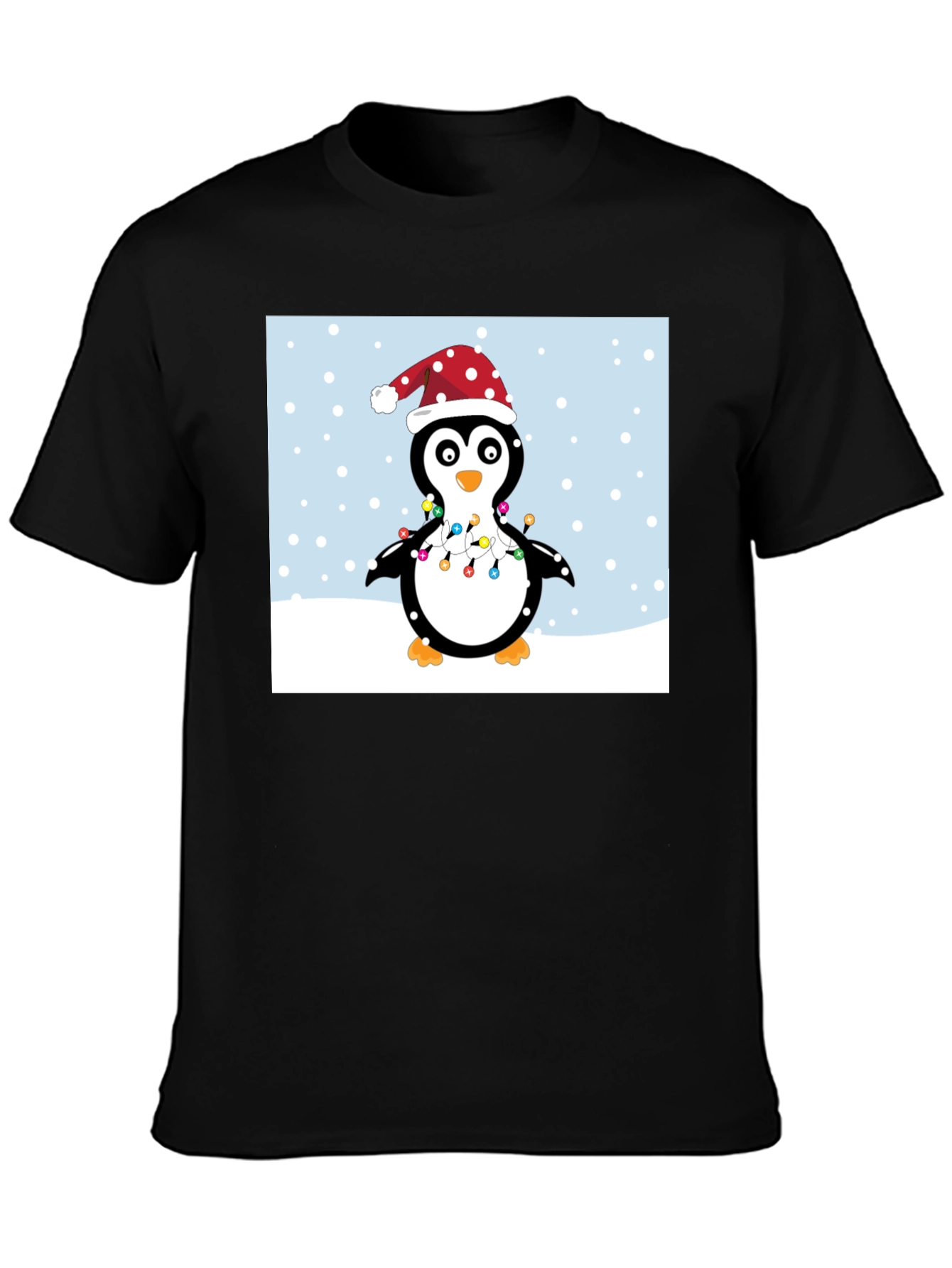Festive Penguin Christmas Lights Graphic Tee