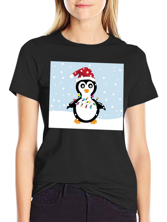 Festive Penguin Christmas Lights Graphic Tee