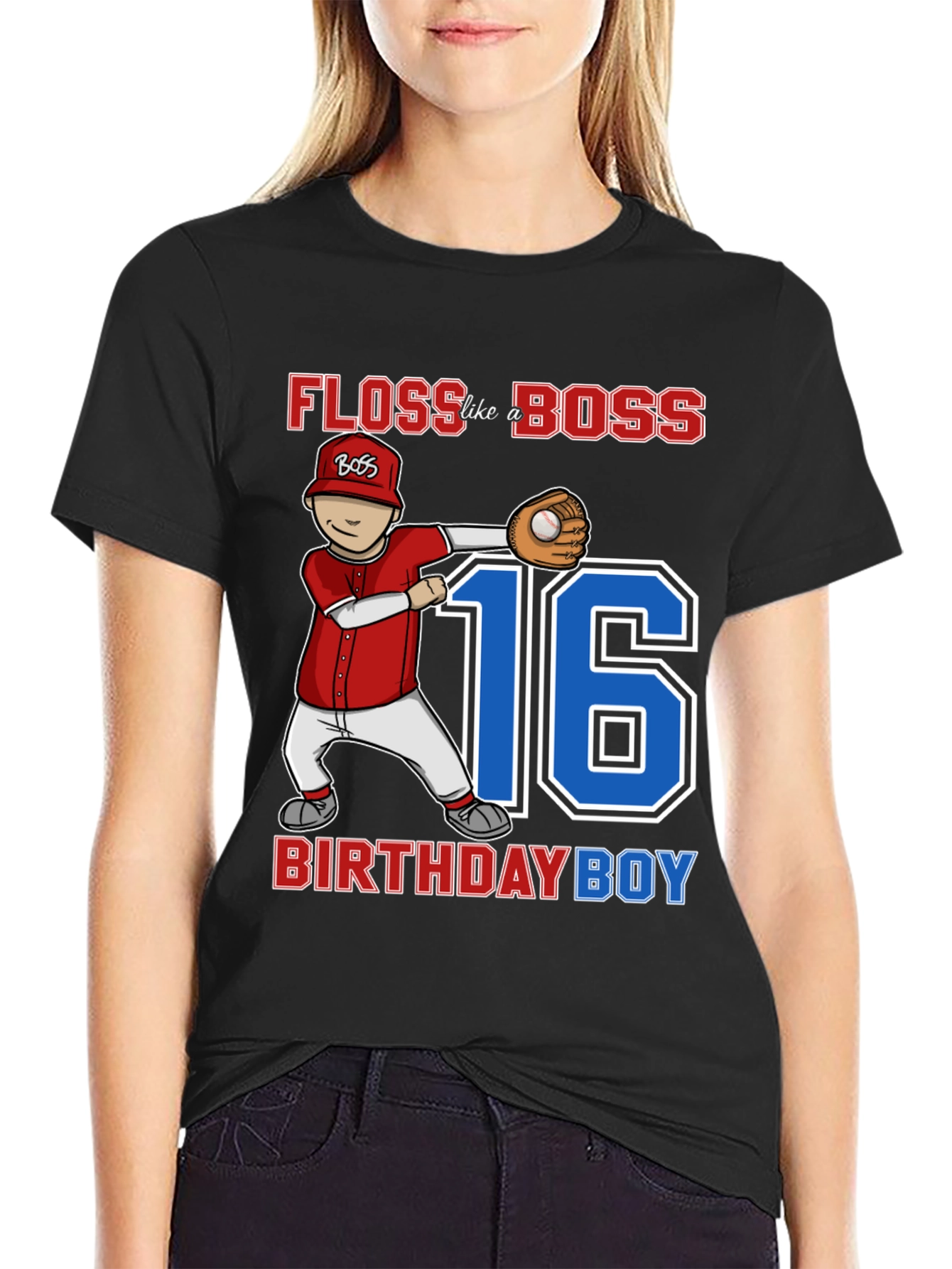 Floss Like a Boss 16th Birthday Boy Baseball T-Shirt
