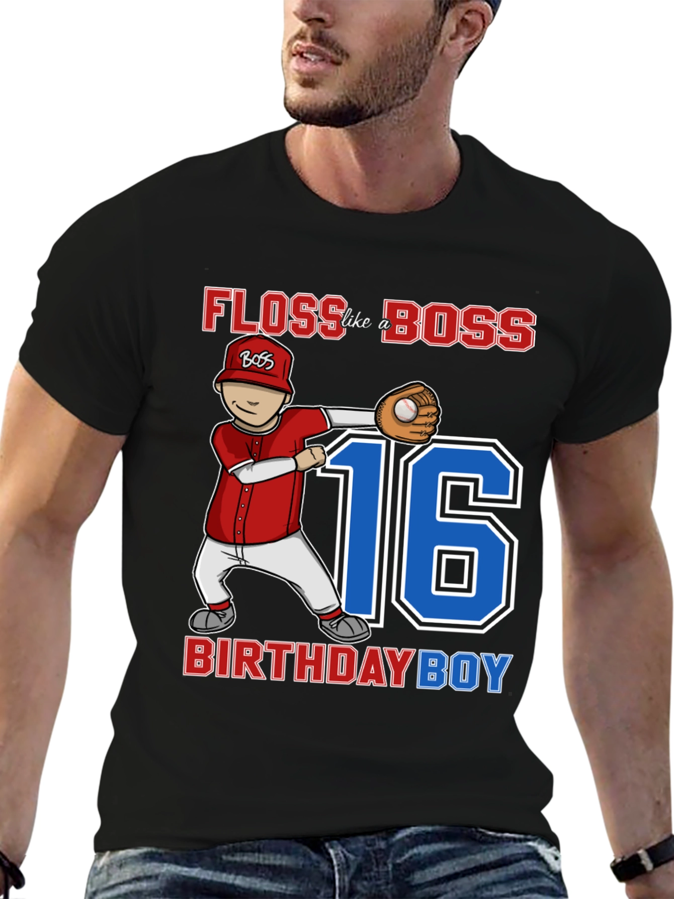 Floss Like a Boss 16th Birthday Boy Baseball T-Shirt