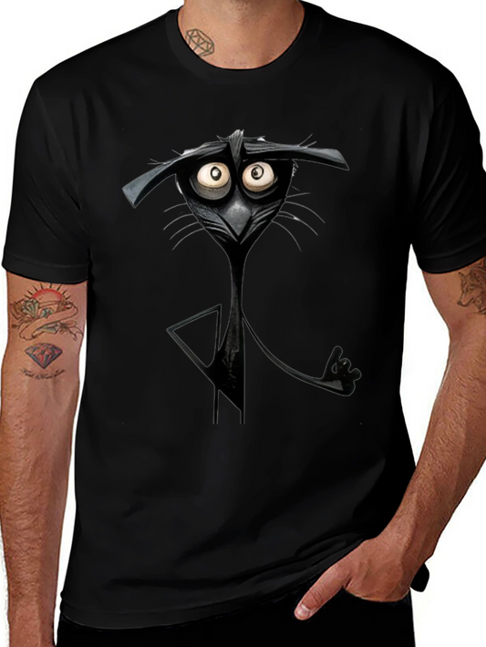 Quirky Cartoon Cat Black T-Shirt - Unique Graphic Tee