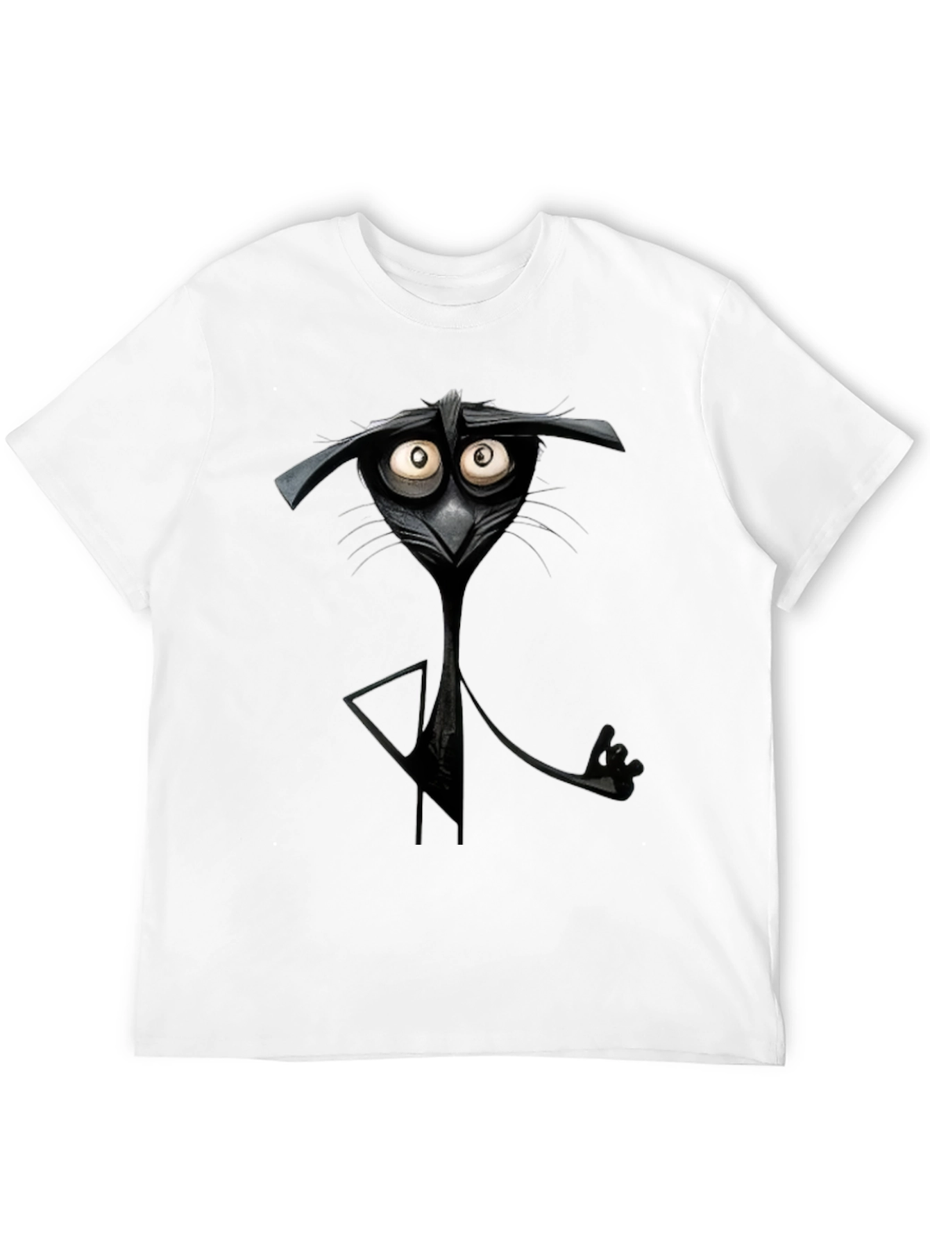 Quirky Cartoon Cat Black T-Shirt - Unique Graphic Tee