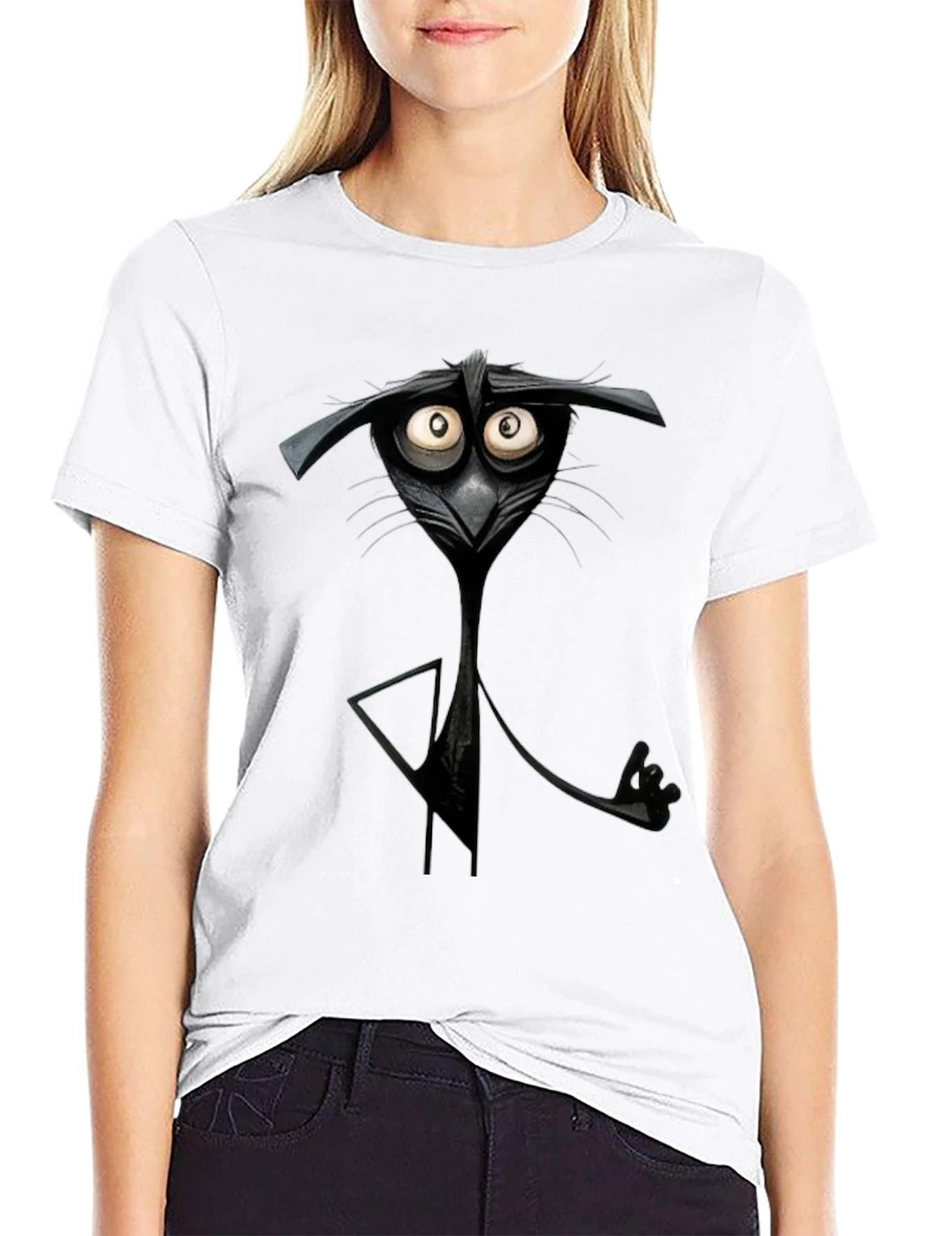 Quirky Cartoon Cat Black T-Shirt - Unique Graphic Tee