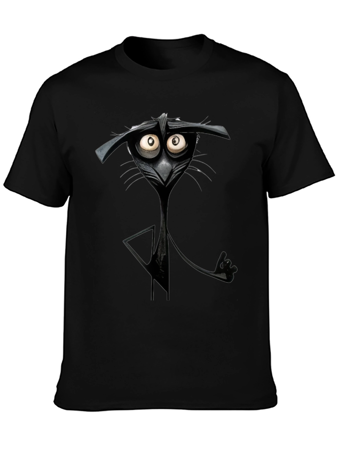 Quirky Cartoon Cat Black T-Shirt - Unique Graphic Tee