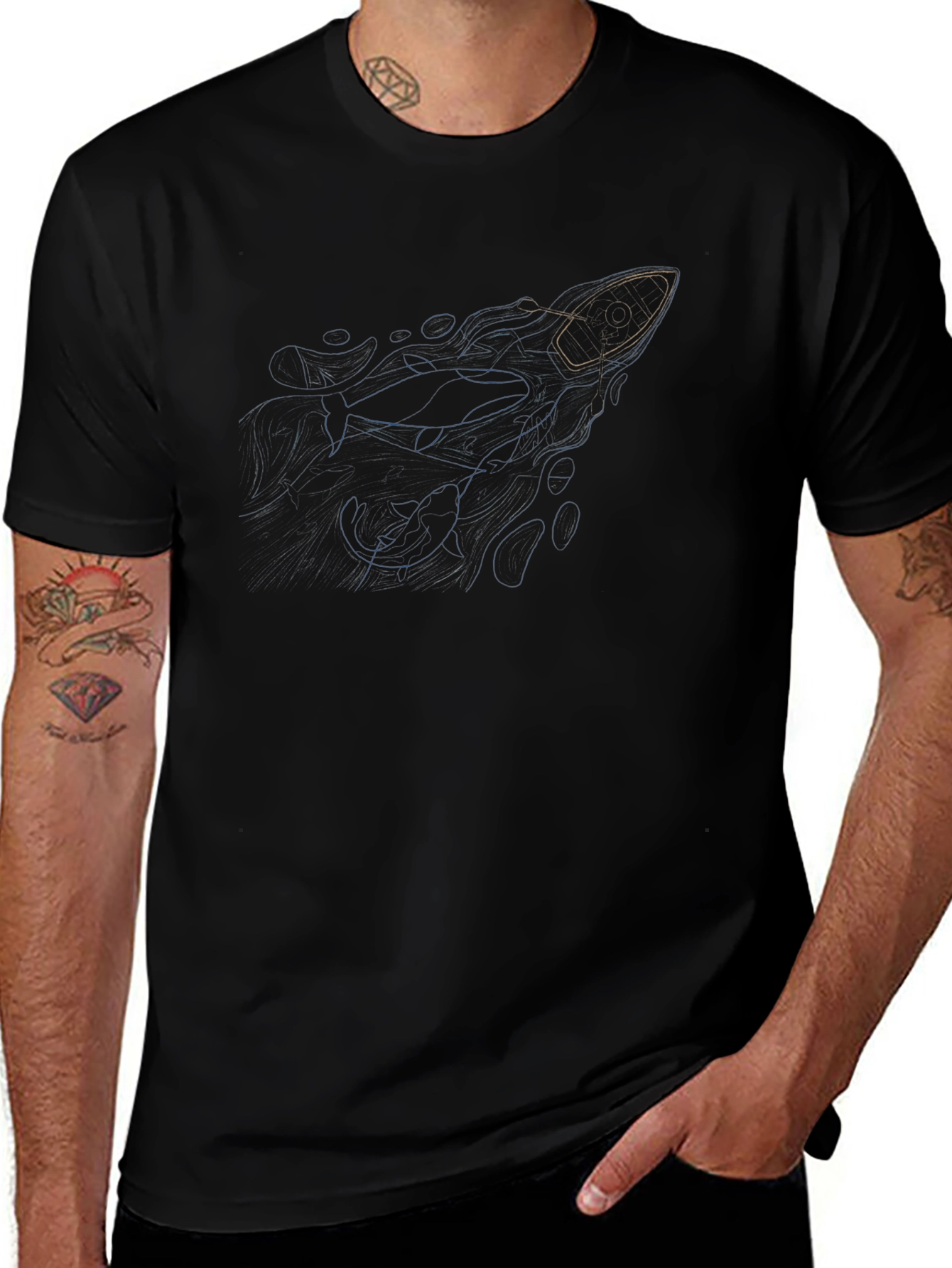 Whale & Boat Graphic Black Tee