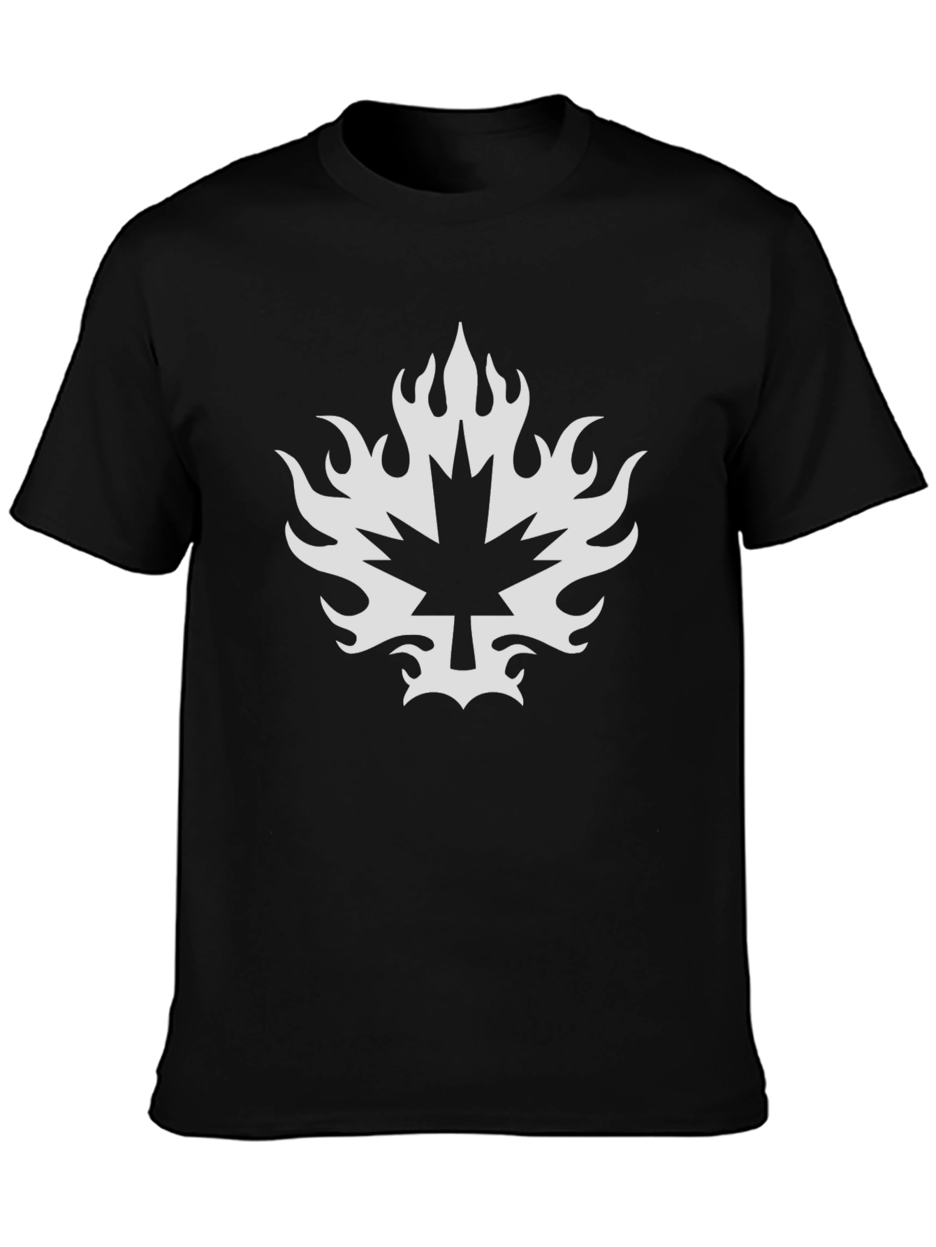 Maple Leaf Flame Graphic Tee - Black Cotton T-Shirt