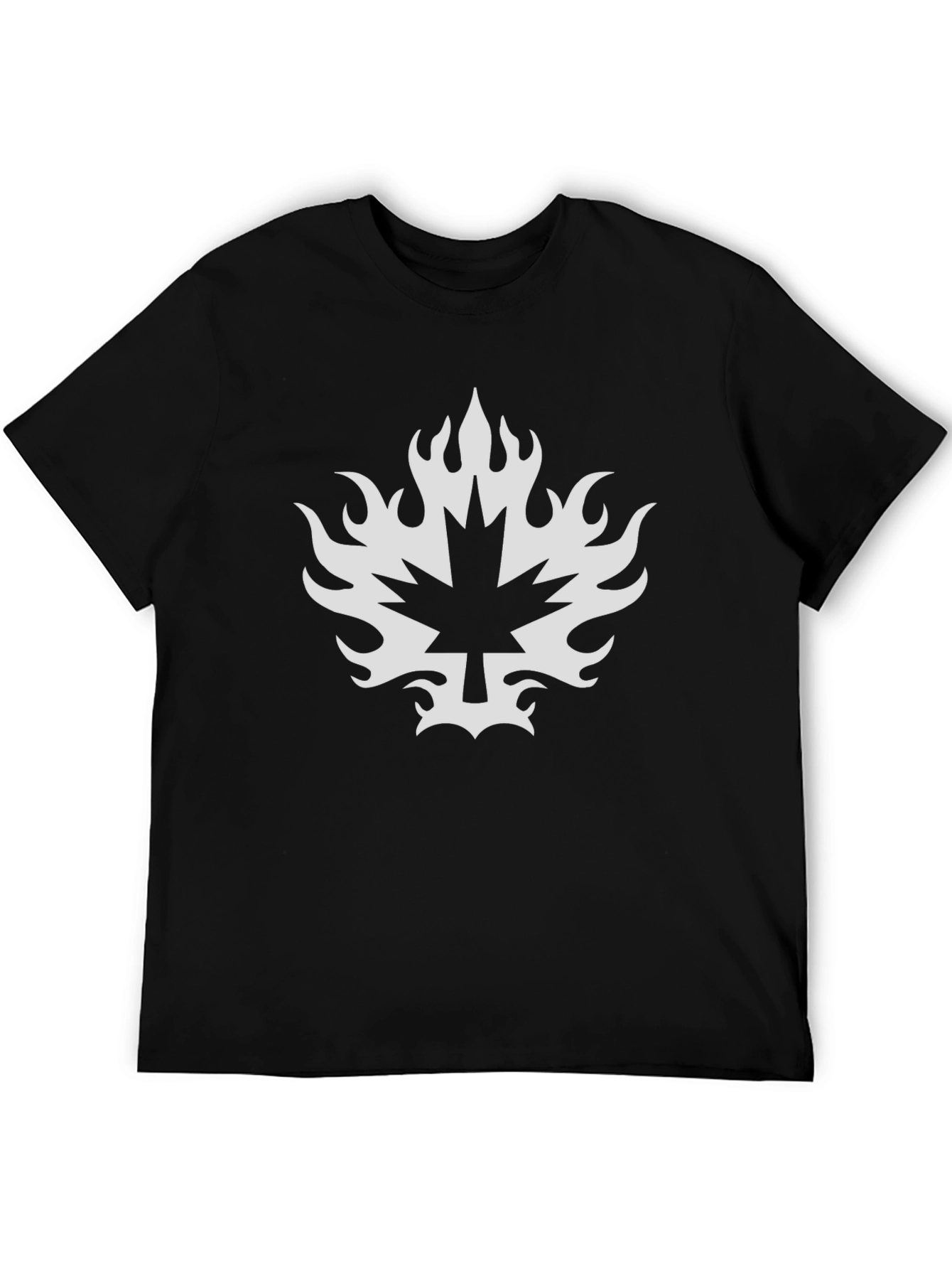 Maple Leaf Flame Graphic Tee - Black Cotton T-Shirt