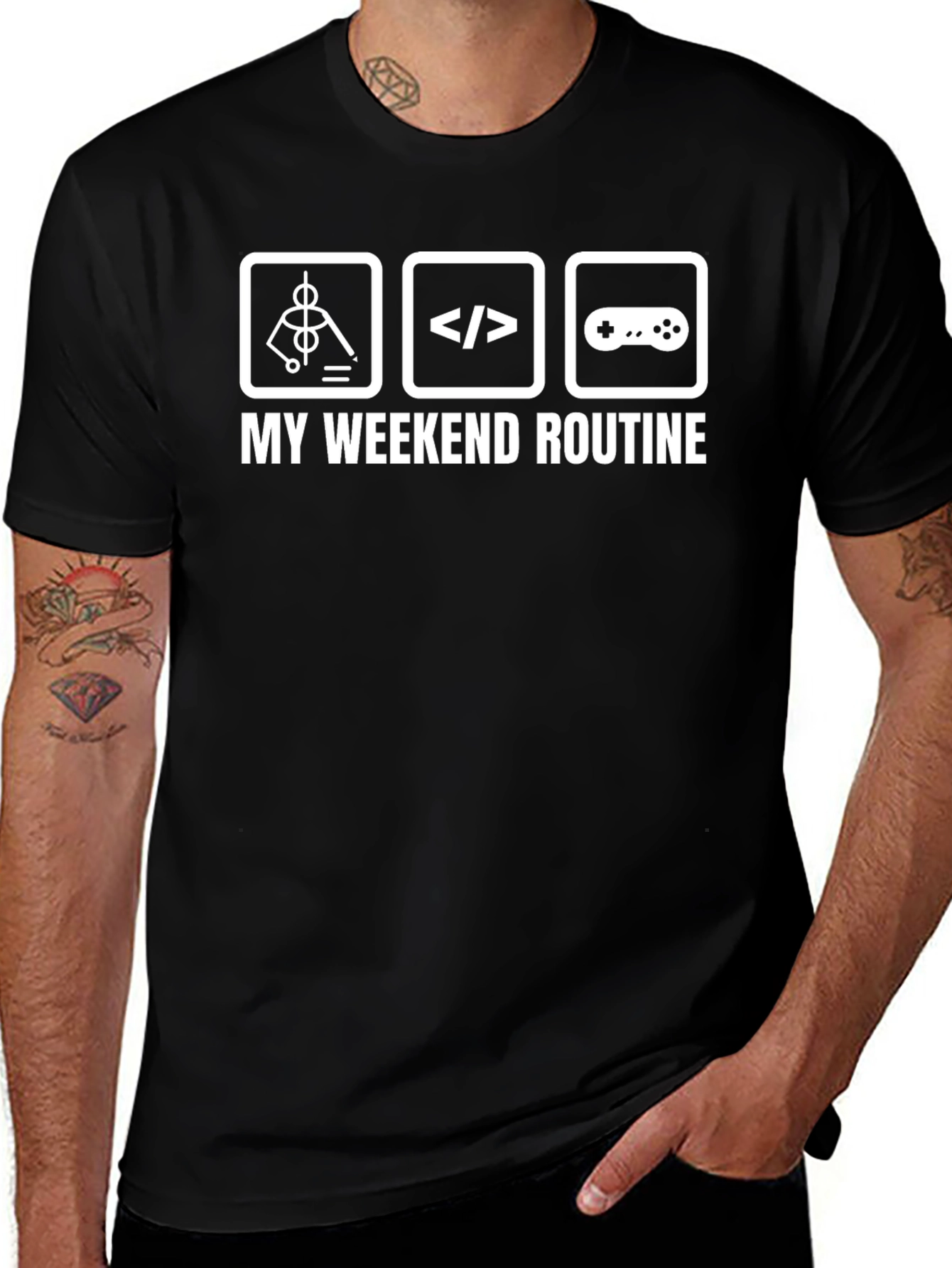 My Weekend Routine Black Graphic T-Shirt