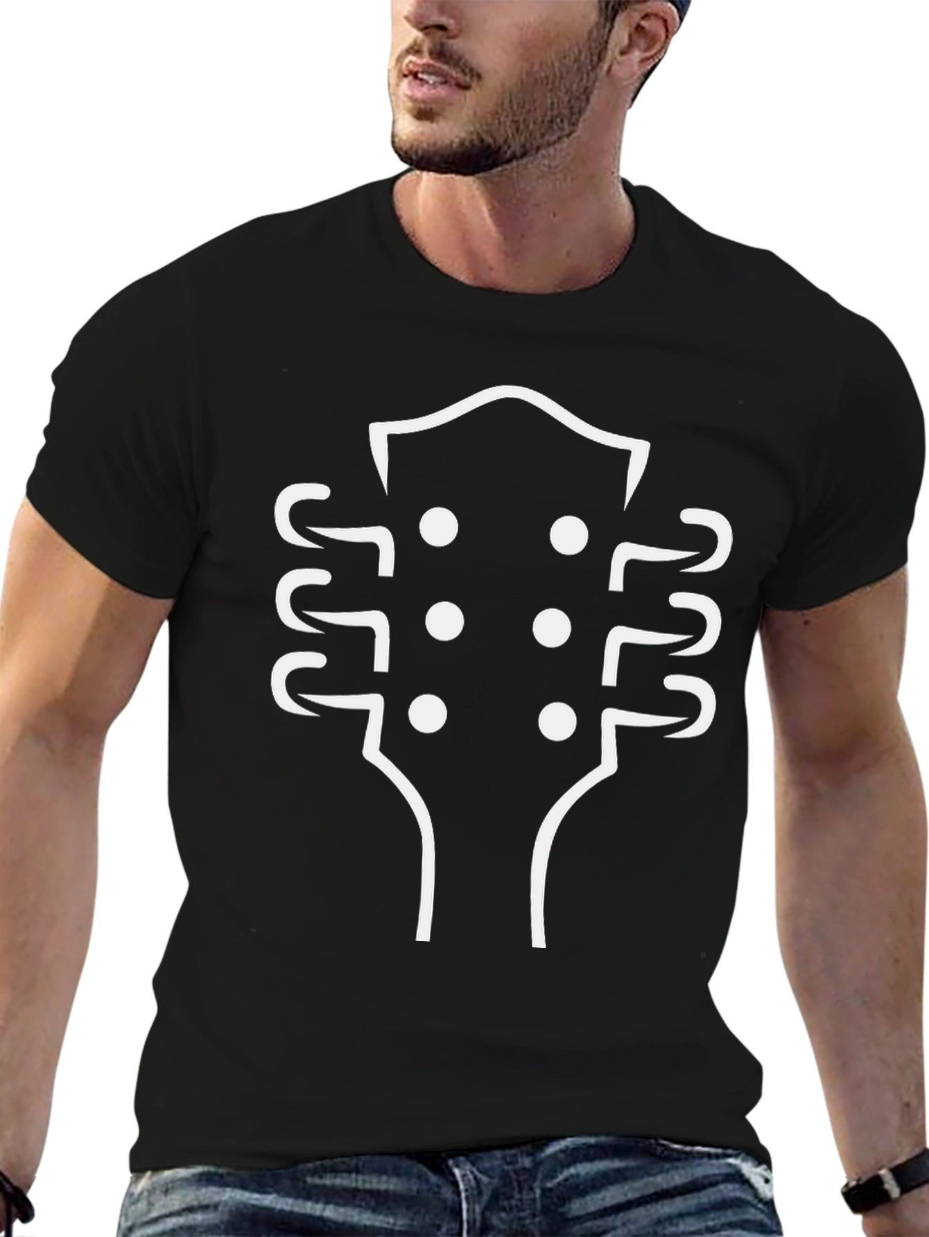 Guitar Headstock Graphic Tee - Black